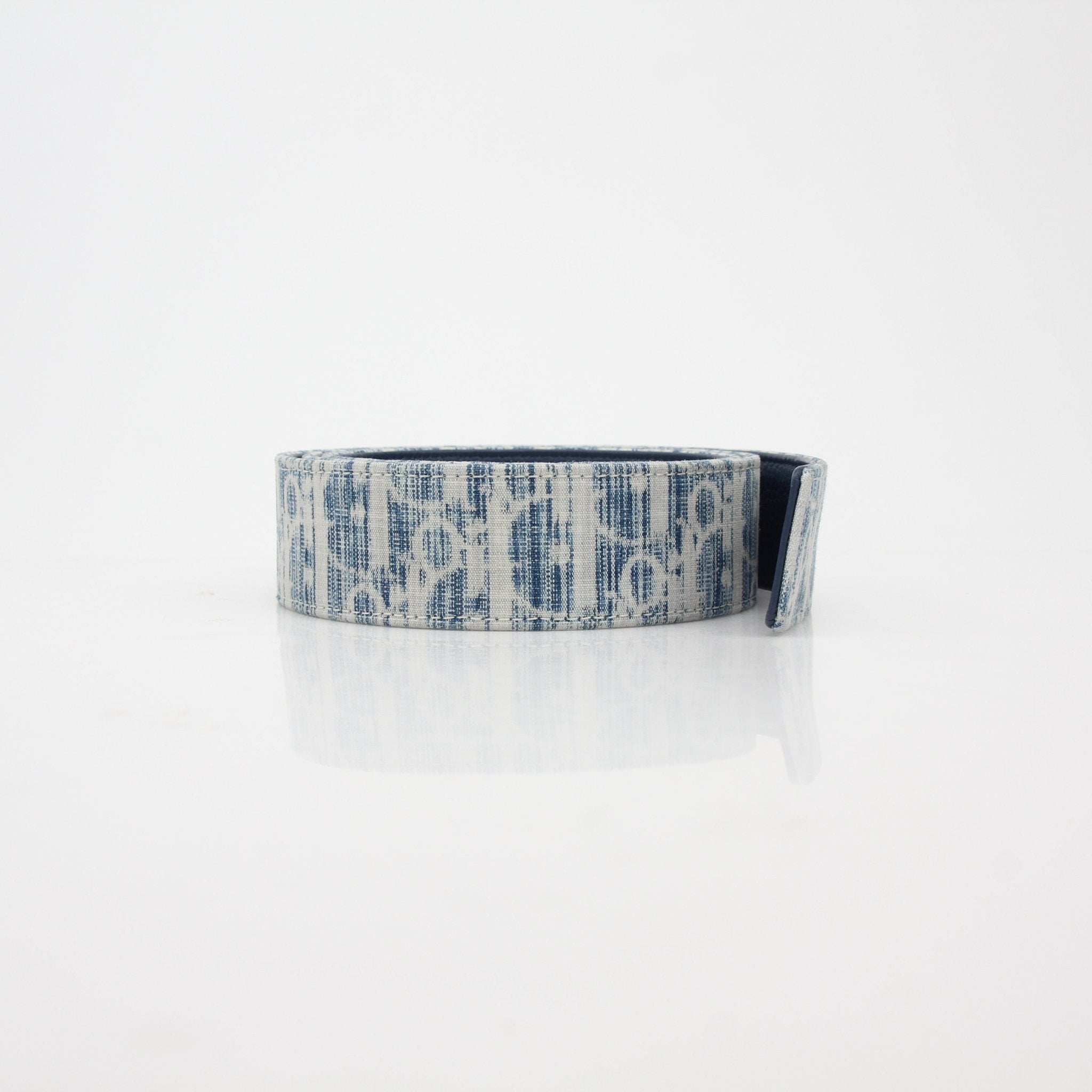 Christian Dior Blue Oblique Denim 30 Montaigne Reversible Belt Strap