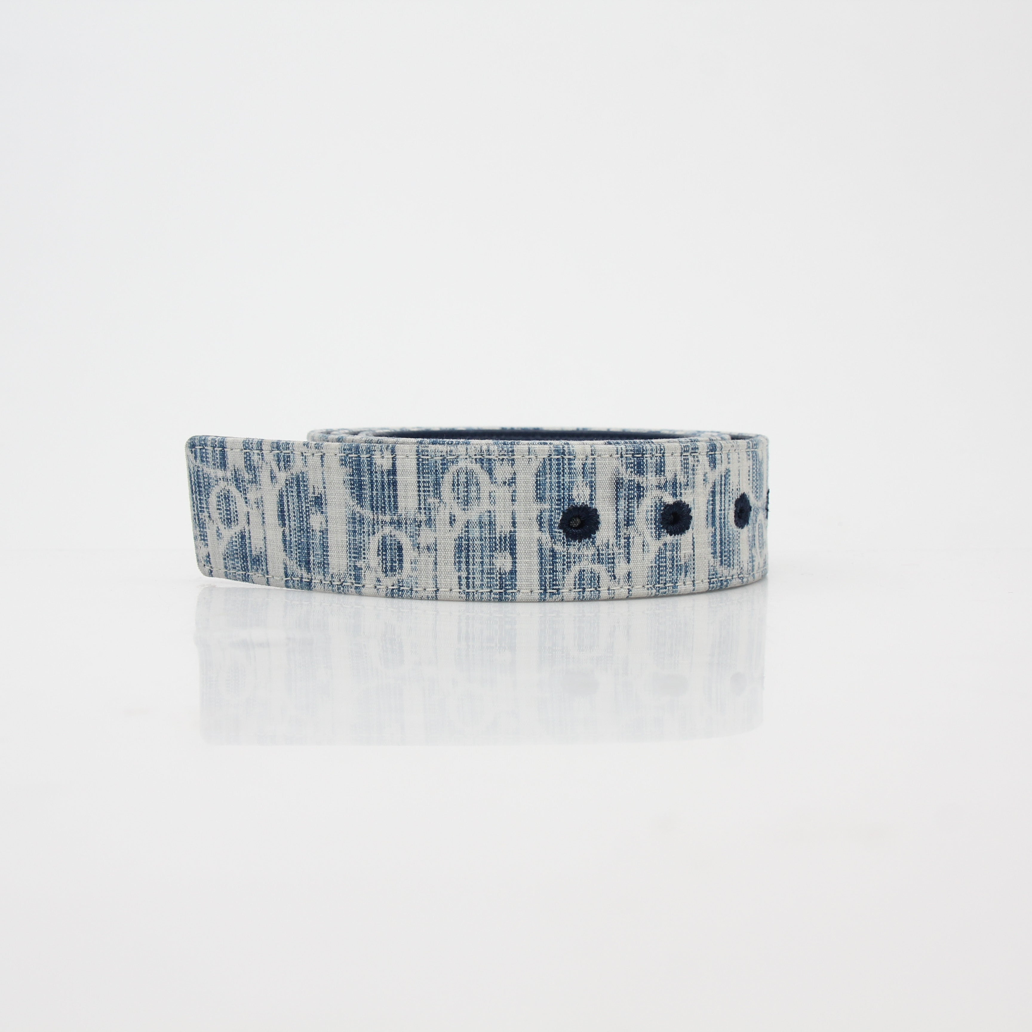 Christian Dior Blue Oblique Denim 30 Montaigne Reversible Belt Strap