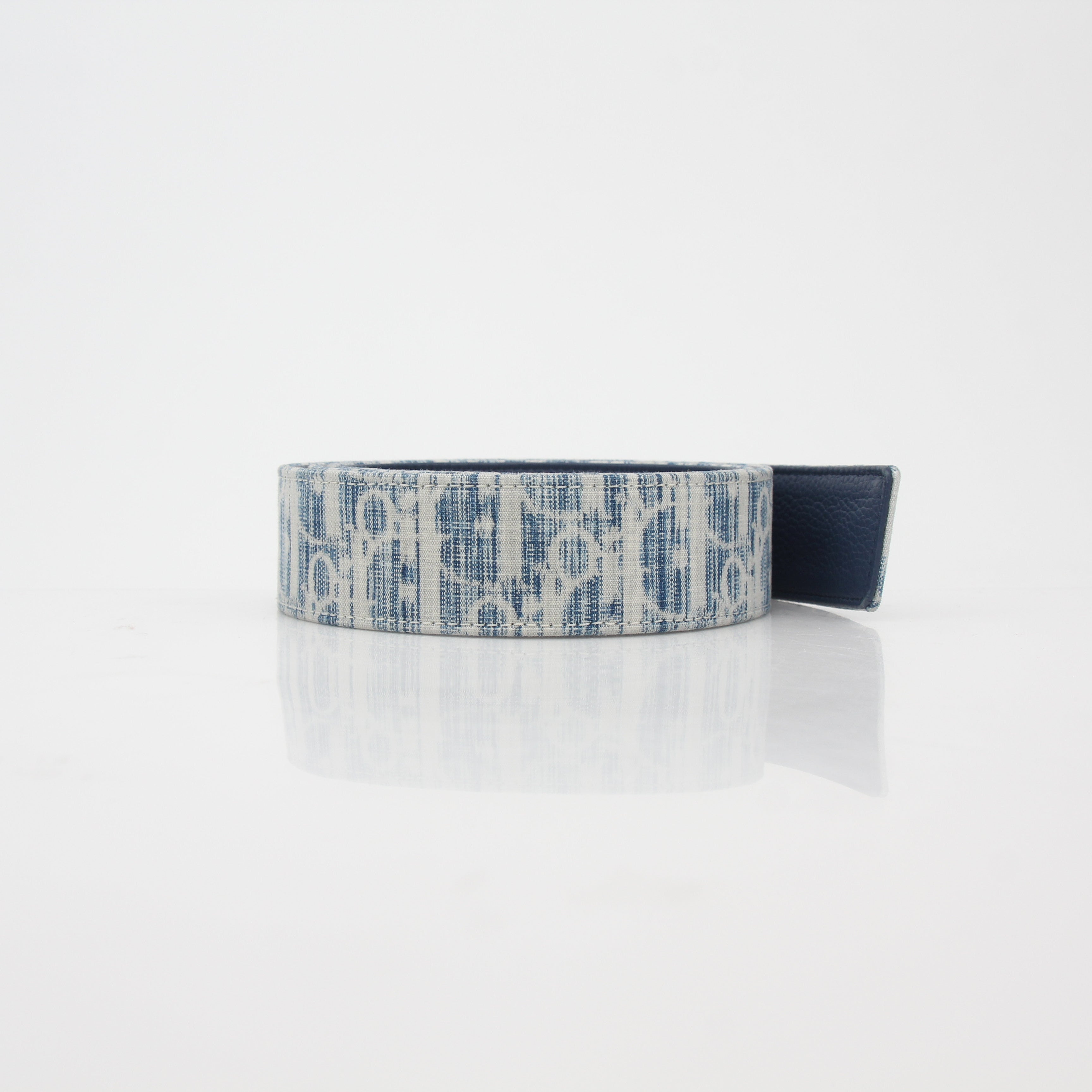 Christian Dior Blue Oblique Denim 30 Montaigne Reversible Belt Strap
