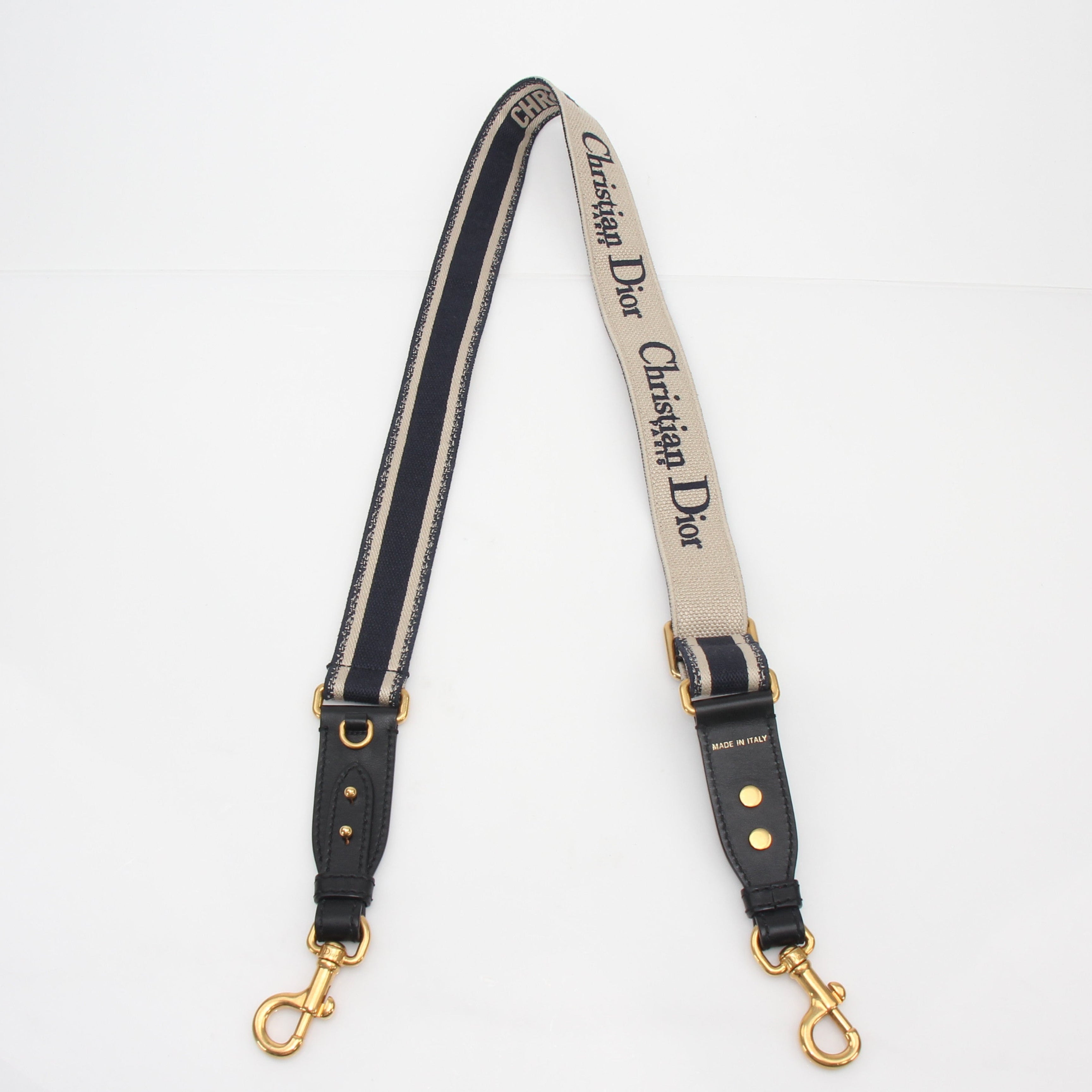 Christian Dior Navy Adjustable Embroidered Canvas Shoulder Strap