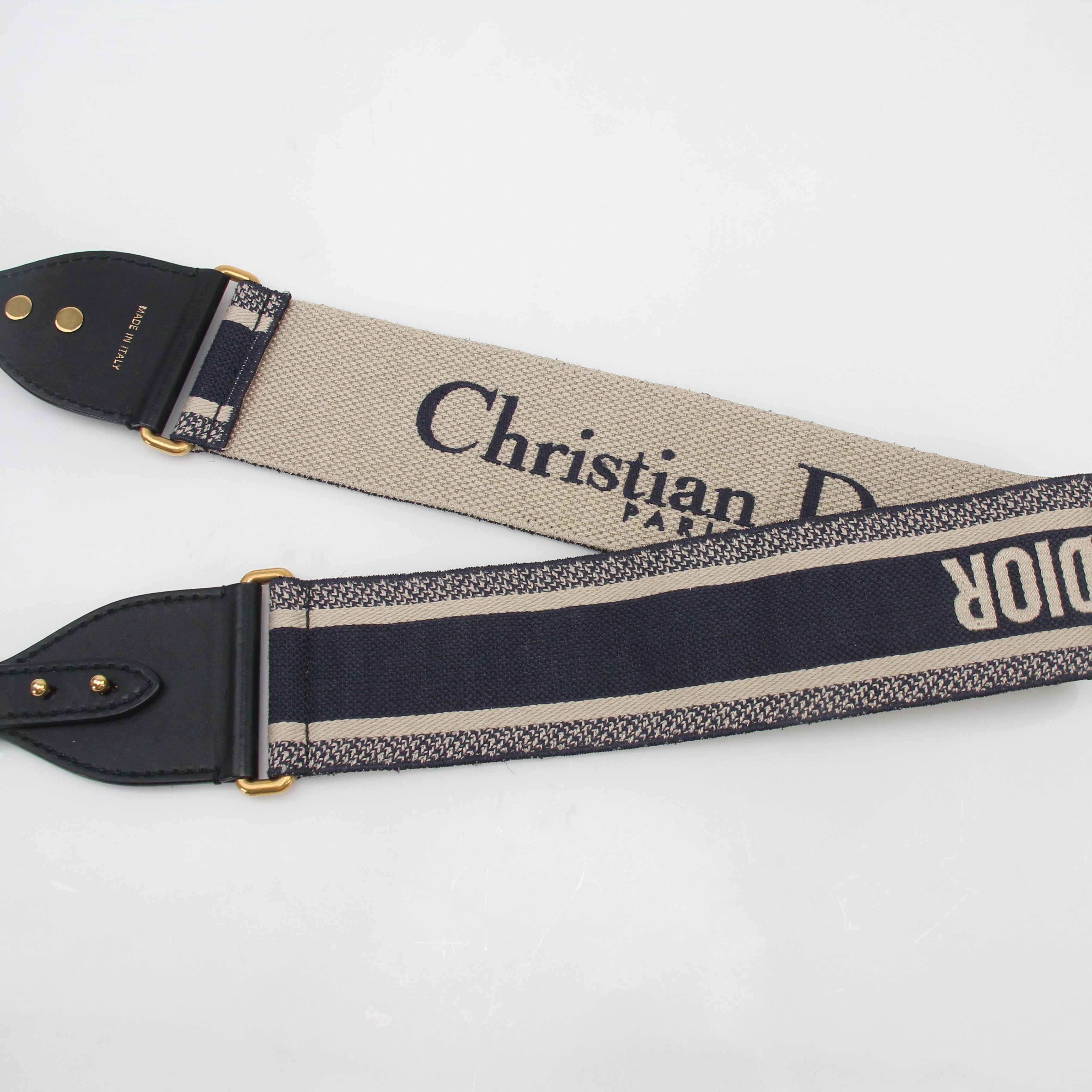 Christian Dior Navy Thick Embroidered Canvas Shoulder Strap