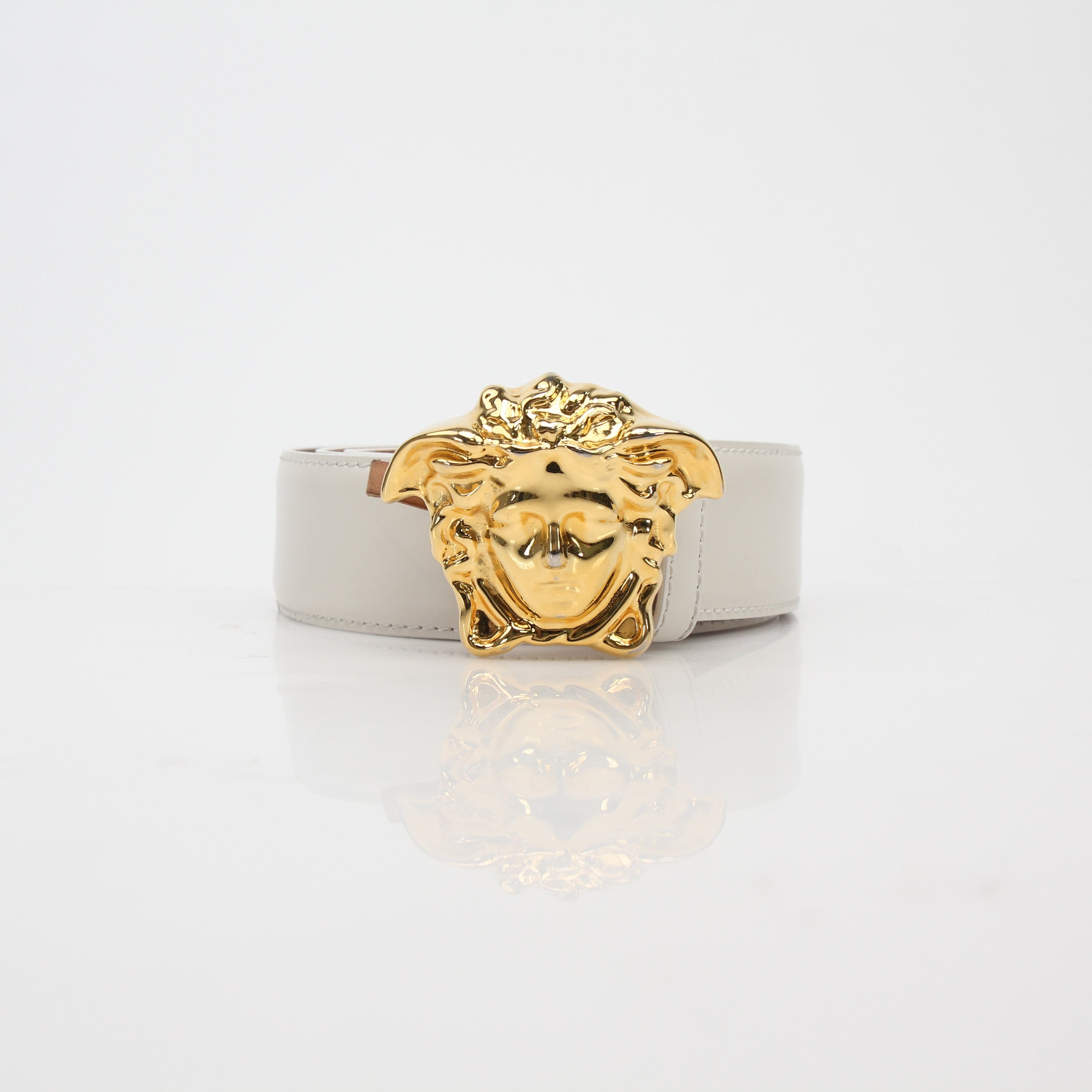 Versace White La Medusa Leather Belt