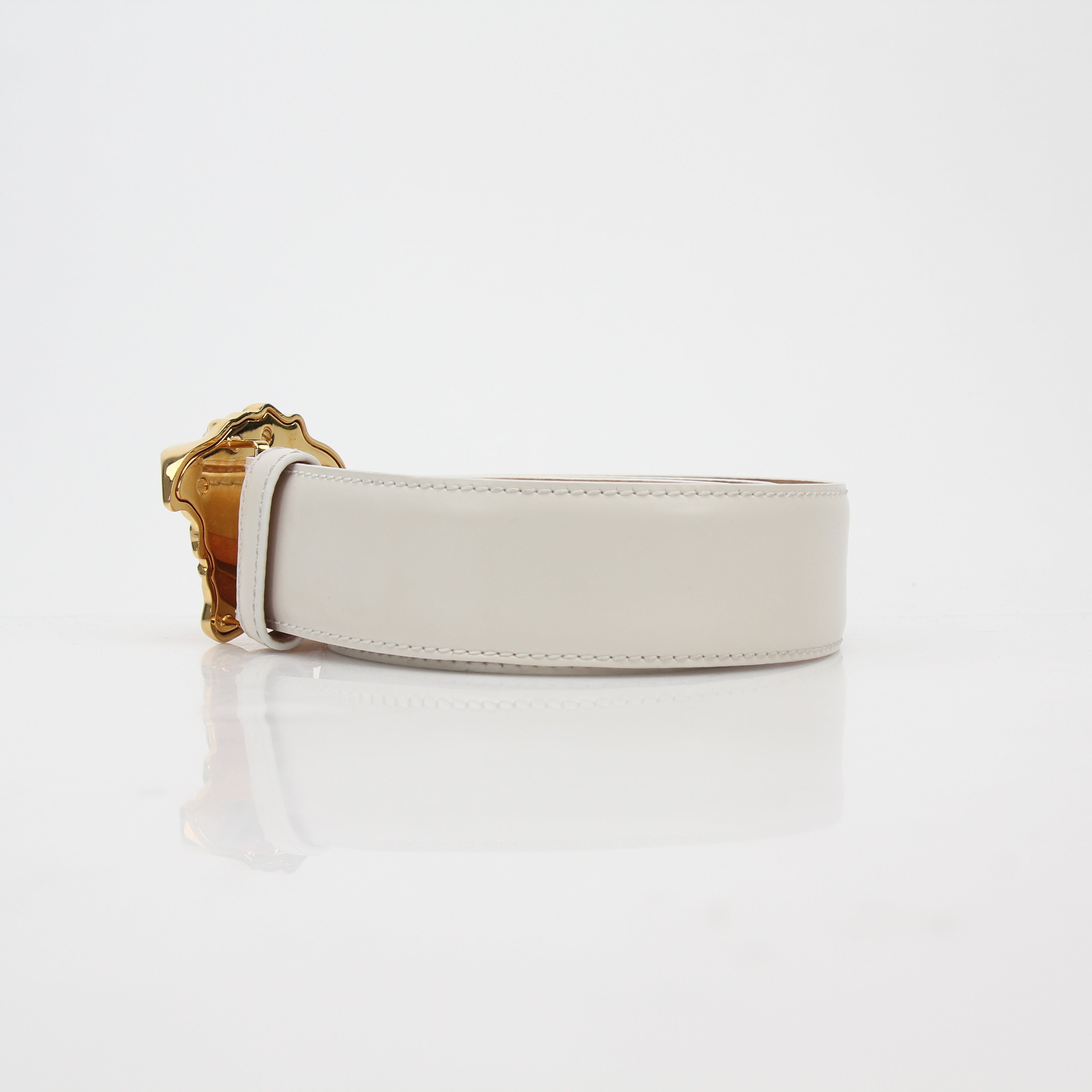 Versace White La Medusa Leather Belt