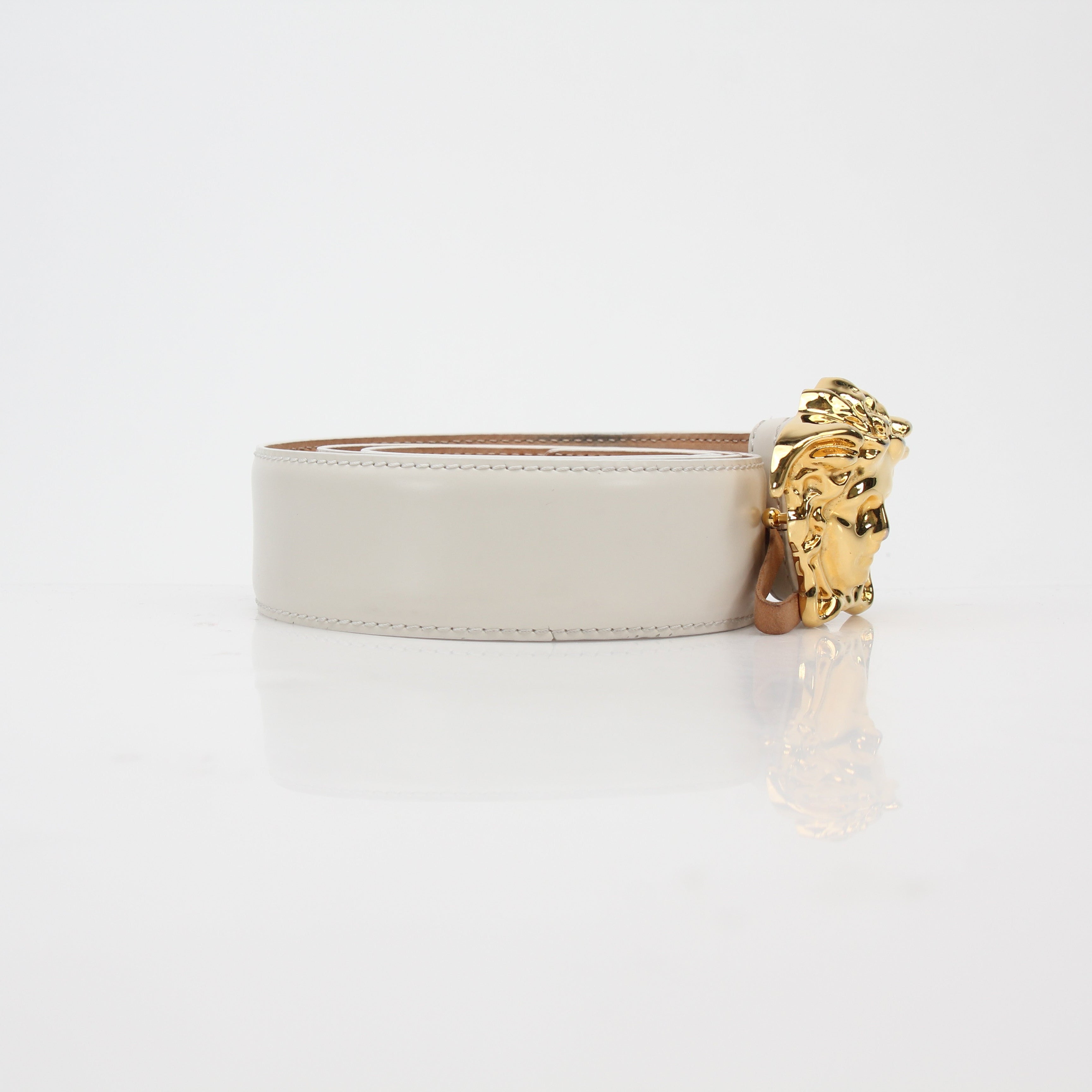 Versace White La Medusa Leather Belt