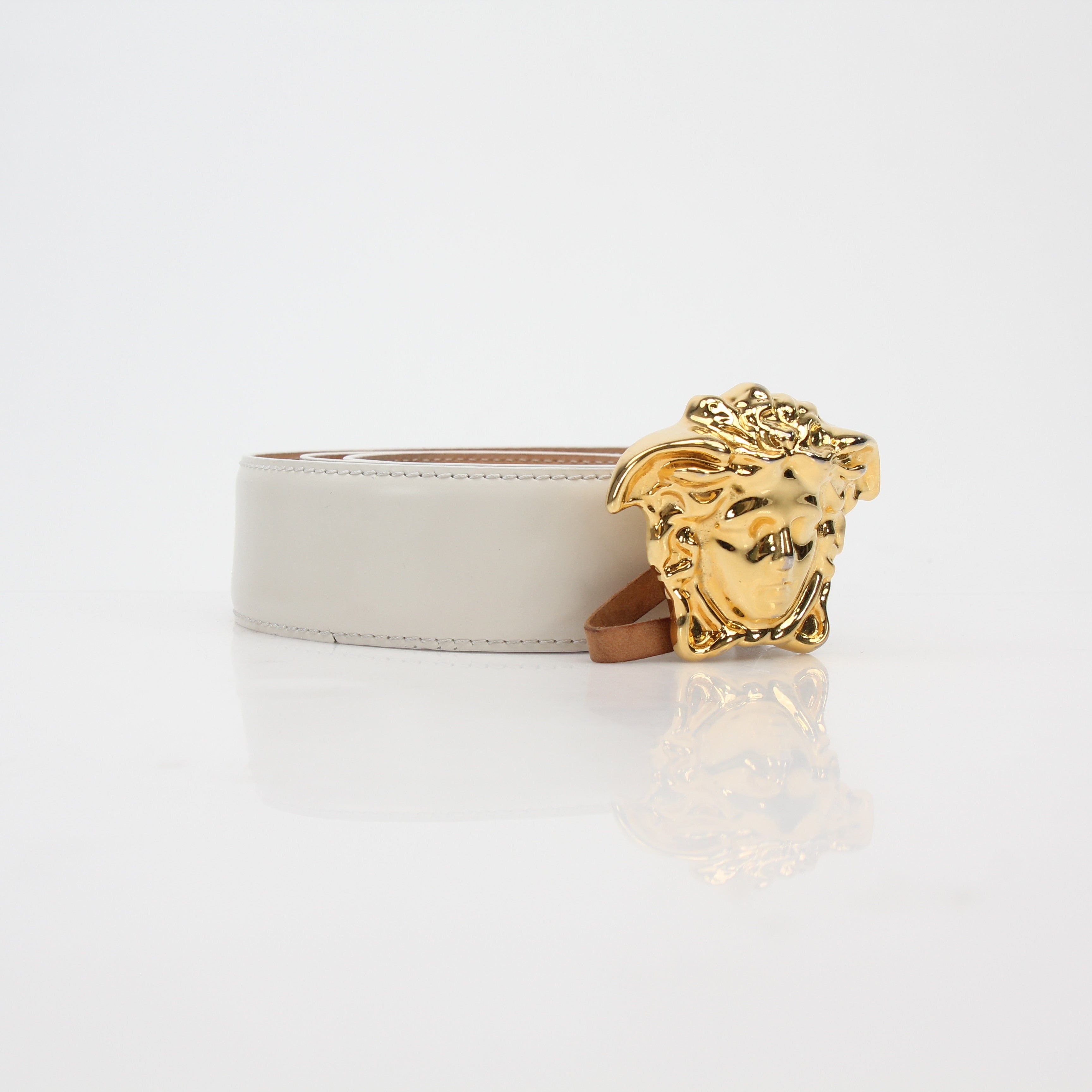 Versace White La Medusa Leather Belt