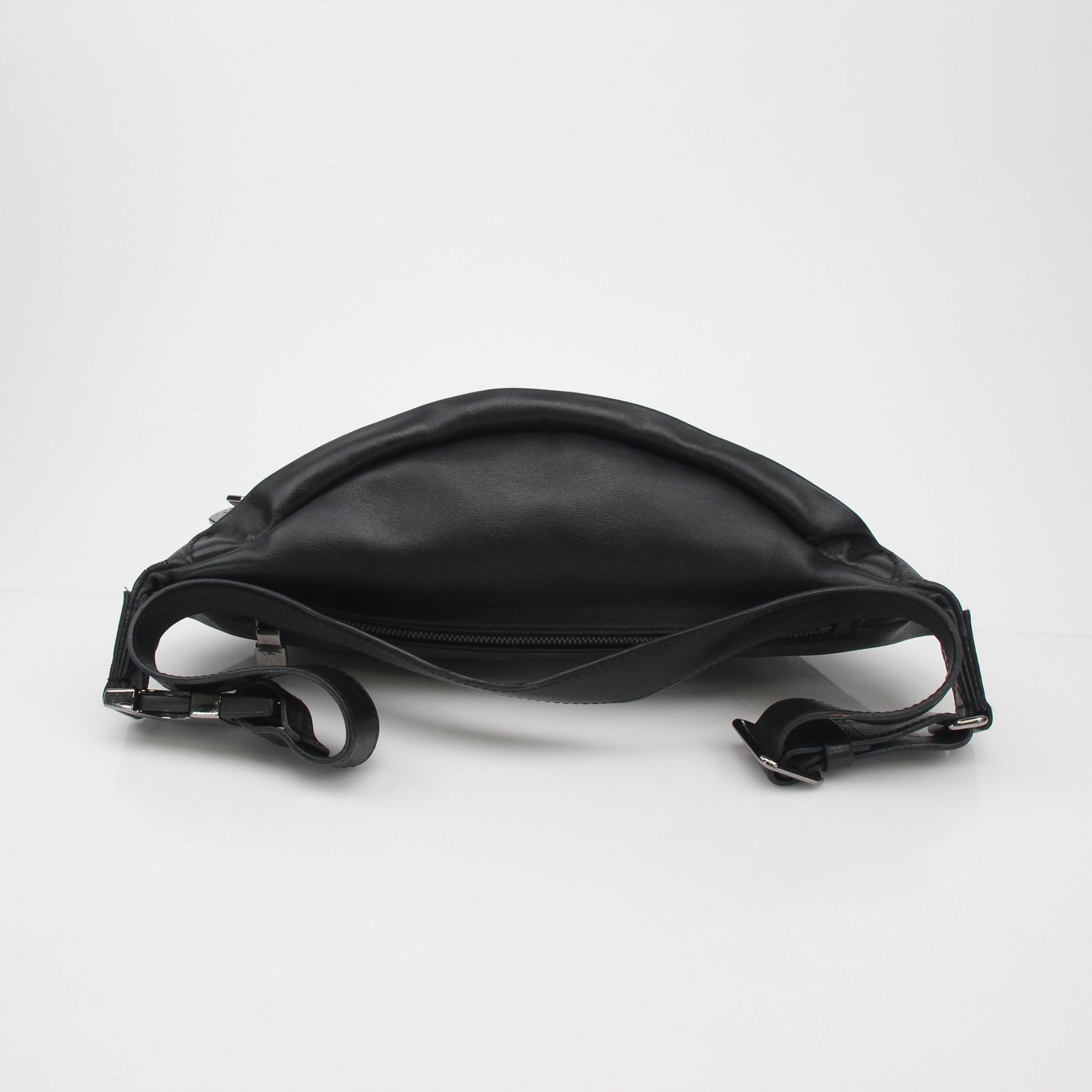 Louis Vuitton Black Monogram Eclipse Discovery Bum Bag PM, a stylish handbag with adjustable strap and gold accents.