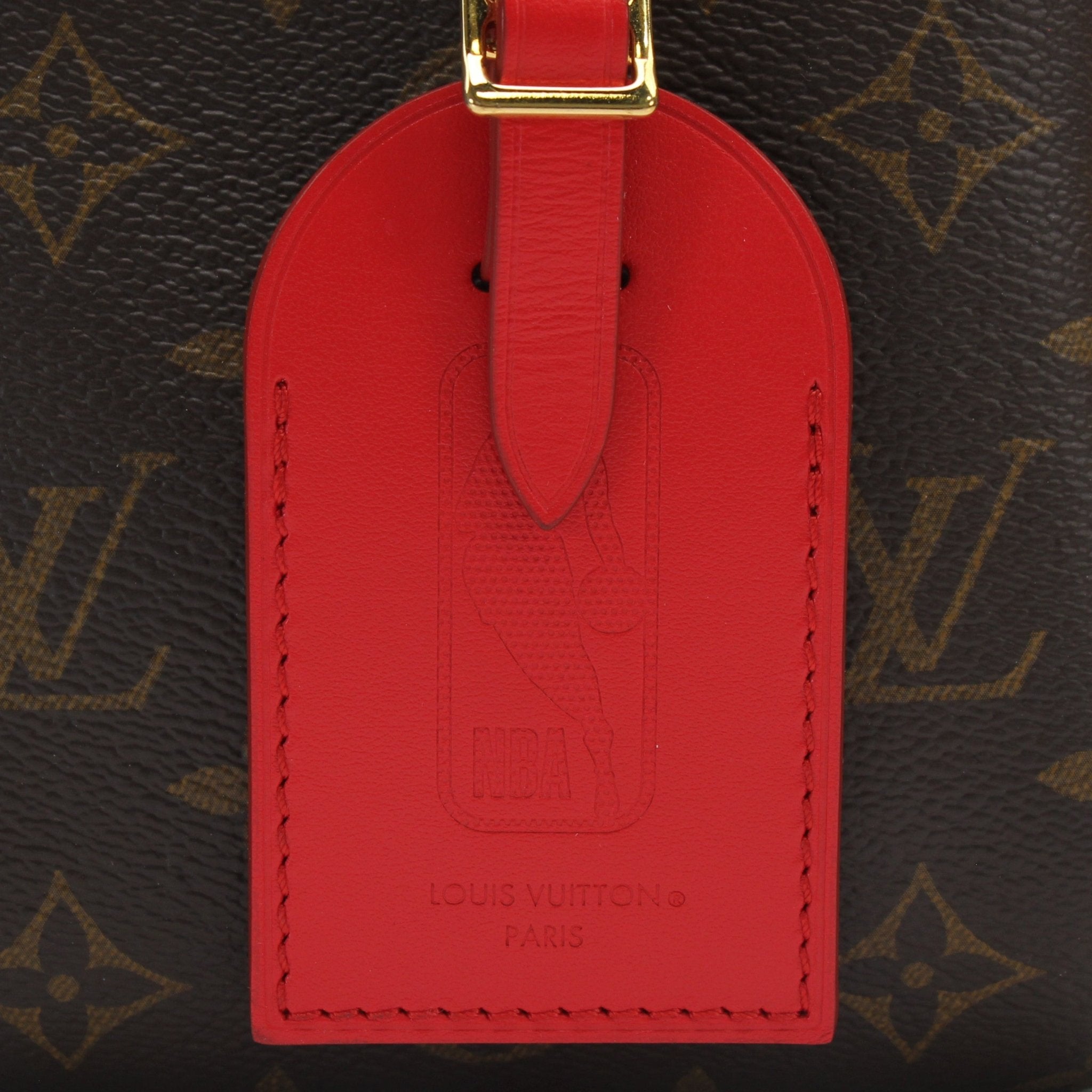 Louis Vuitton x NBA Monogram Basketball Backpack, Gold & Beyond travel bag with NBA and LV monogram design, showing the front view.