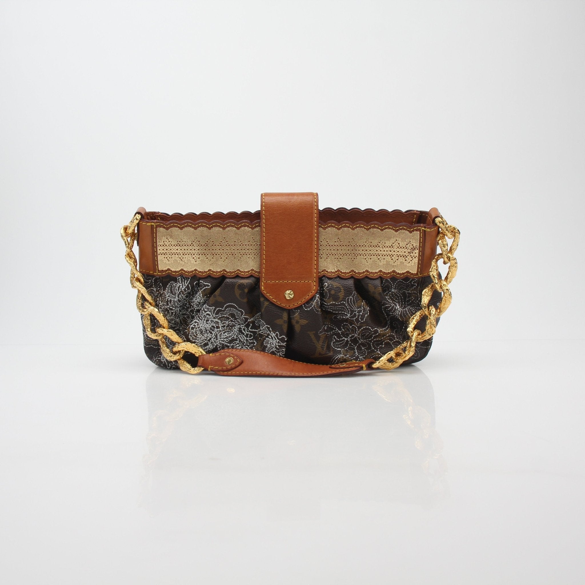 Louis Vuitton Monogram Dentelle Kirsten Shoulder Bag with gold accents, showcasing elegant design and intricate monogram pattern.