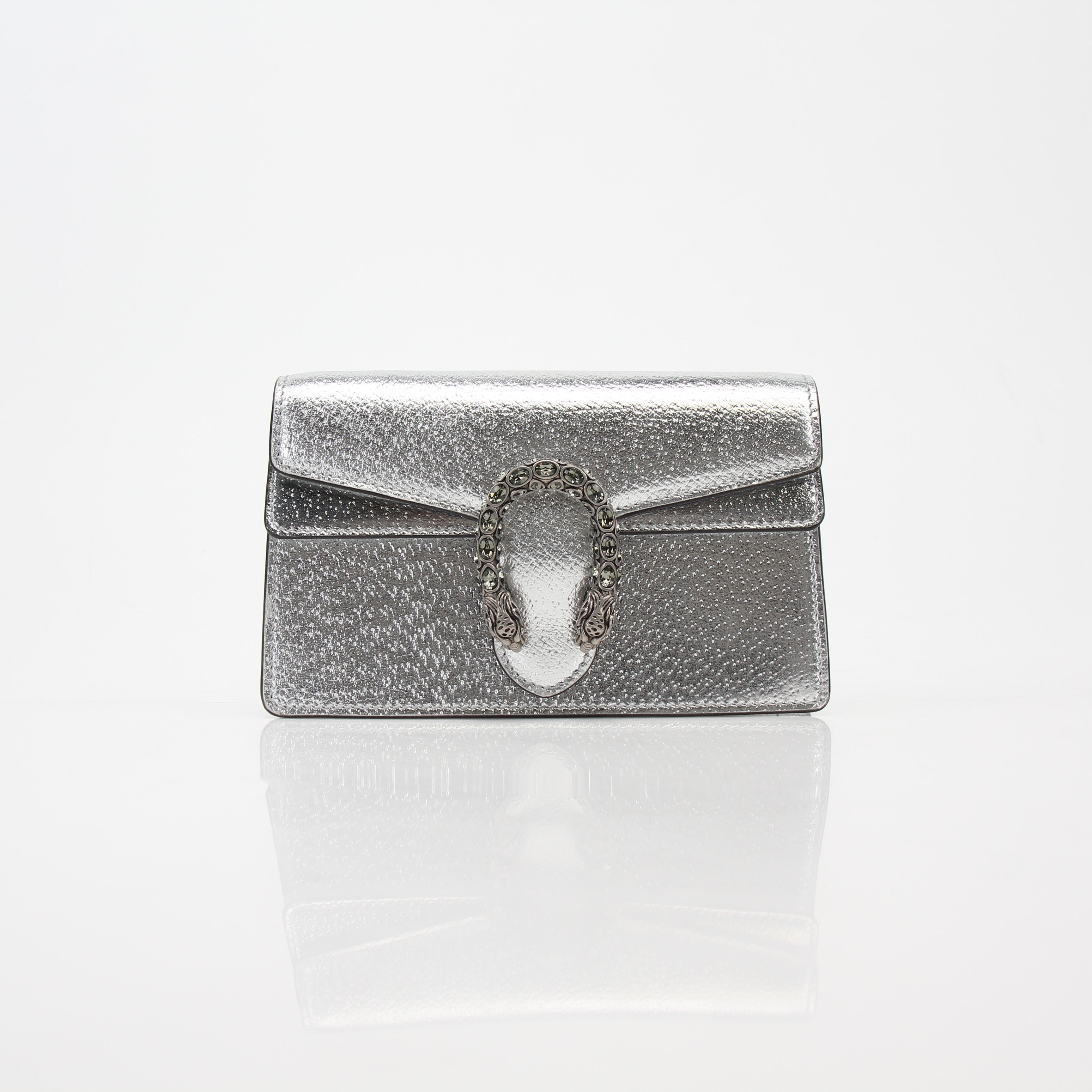 Gucci Silver Metallic Dionysus Super Mini Shoulder Bag