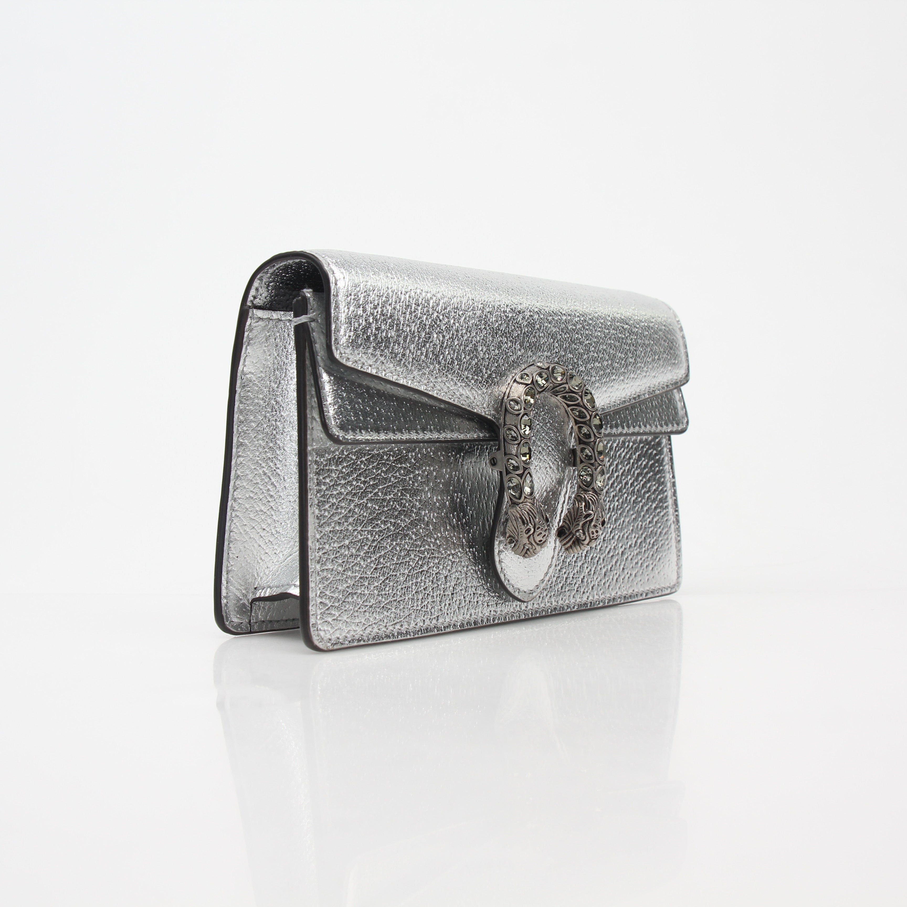 Gucci Silver Metallic Dionysus Super Mini Shoulder Bag