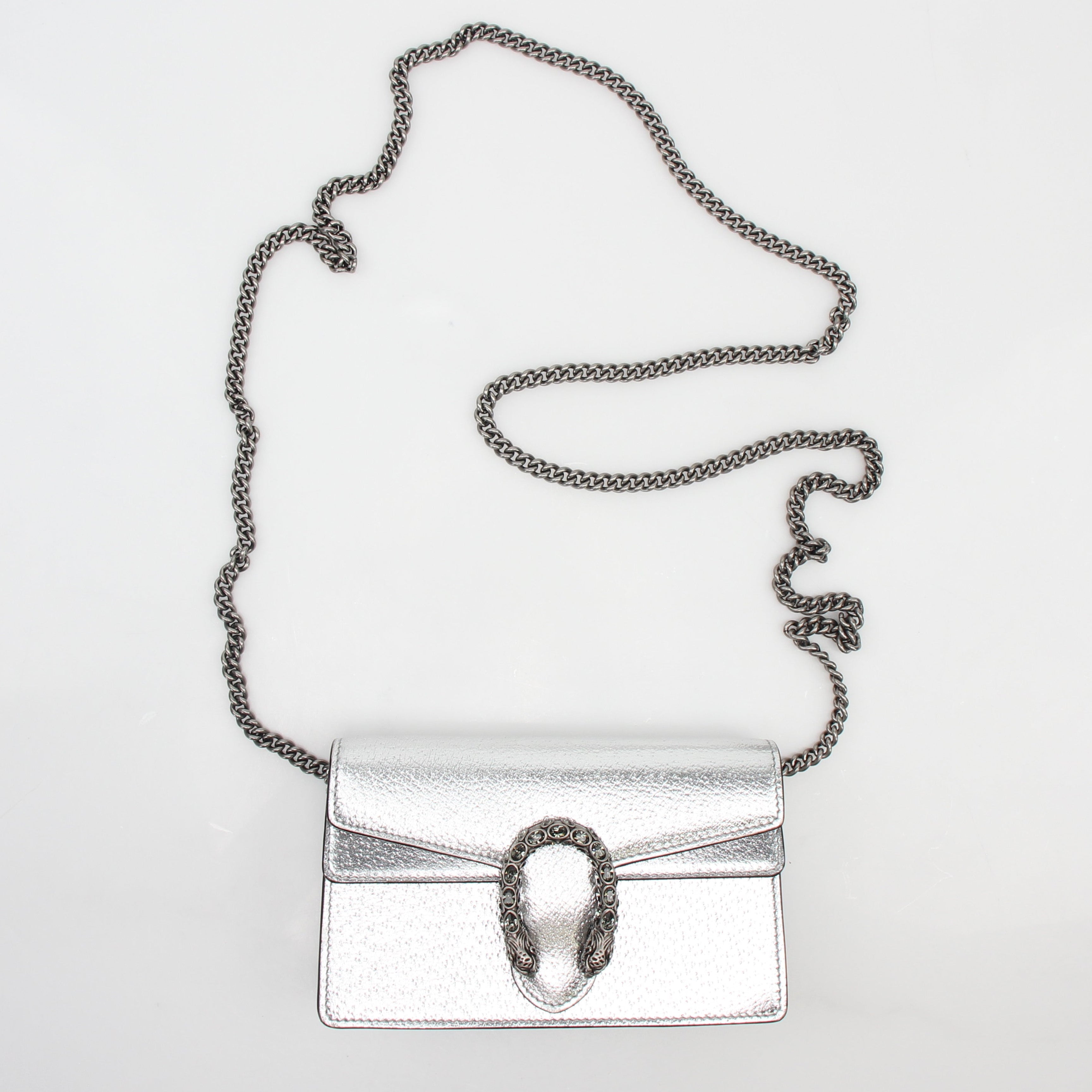 Gucci Silver Metallic Dionysus Super Mini Shoulder Bag