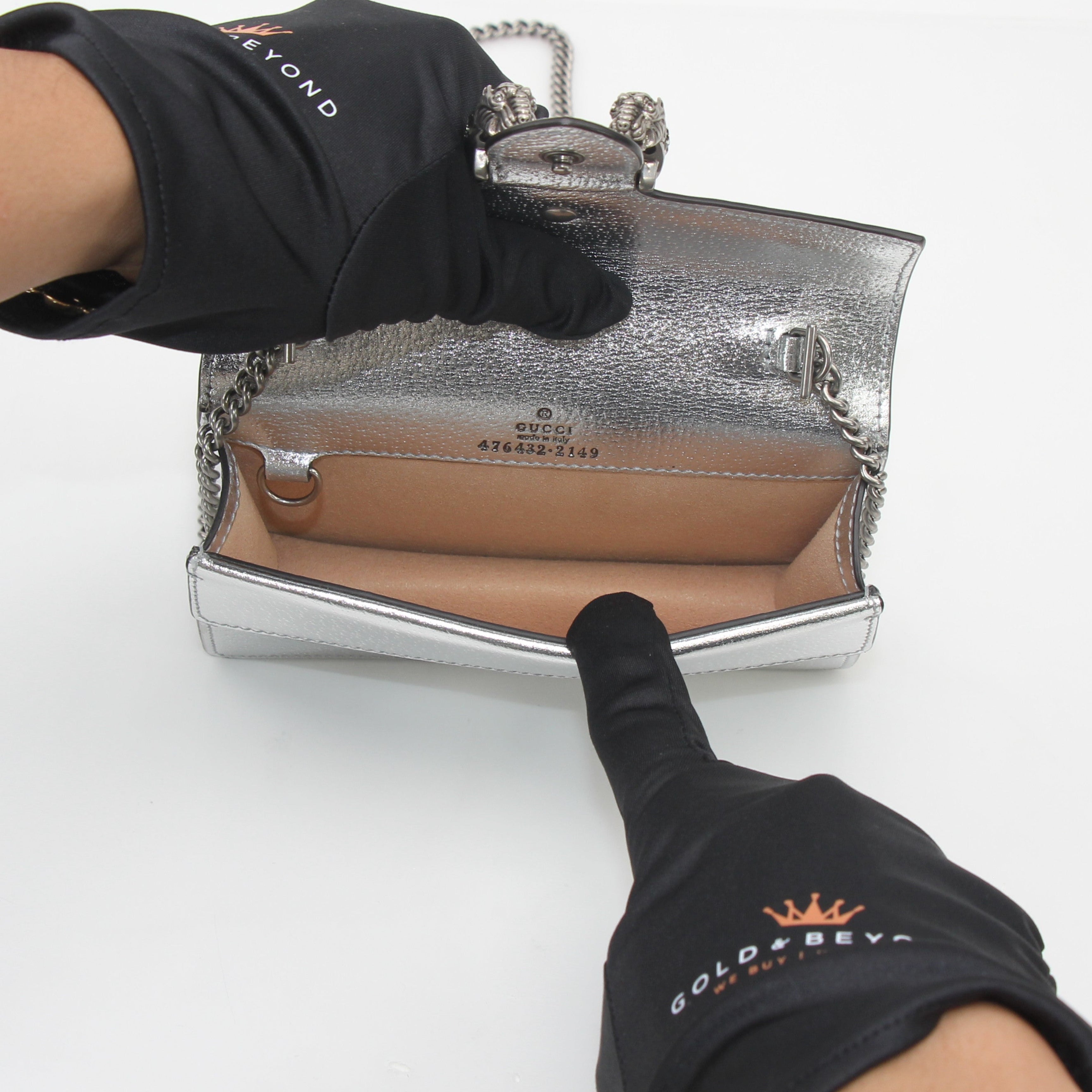 Gucci Silver Metallic Dionysus Super Mini Shoulder Bag