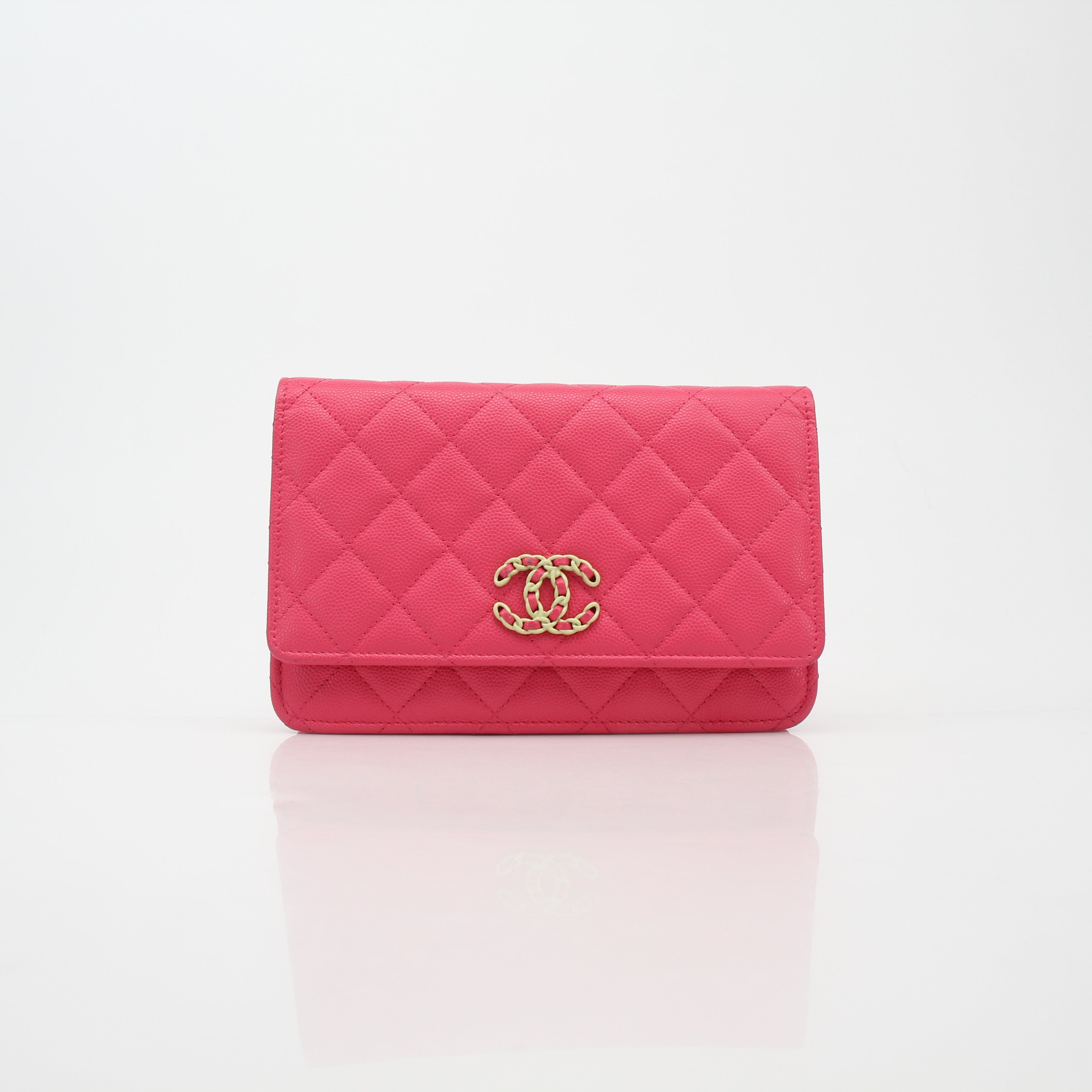 Chanel Pink Quilted Caviar Wallet on Chain Bag