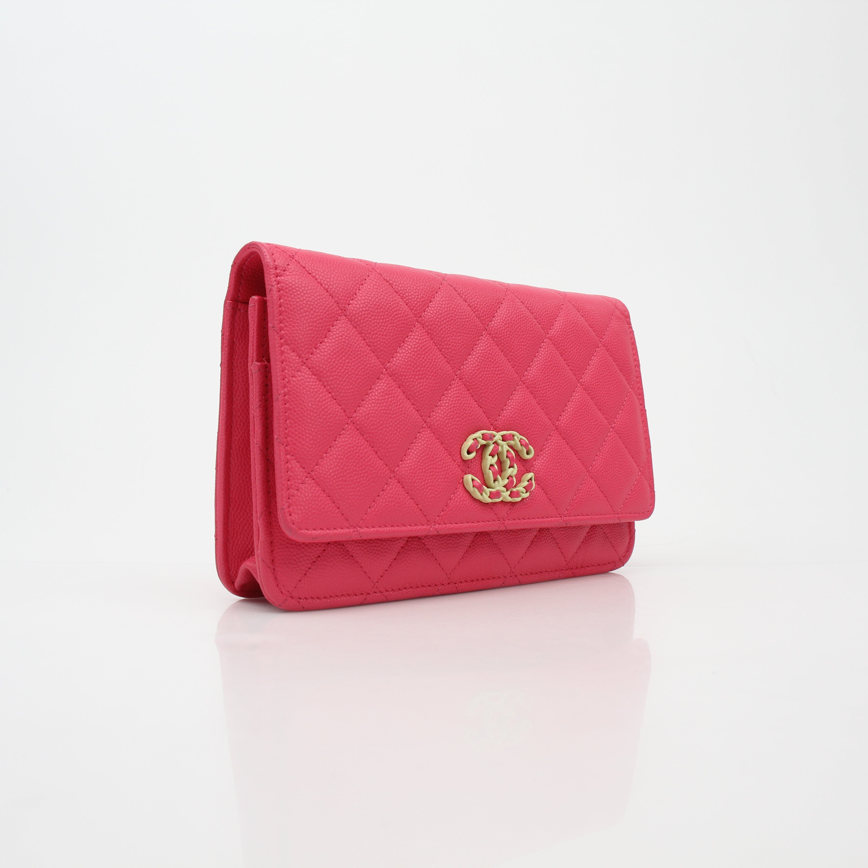 Chanel Pink Quilted Caviar Wallet on Chain Bag