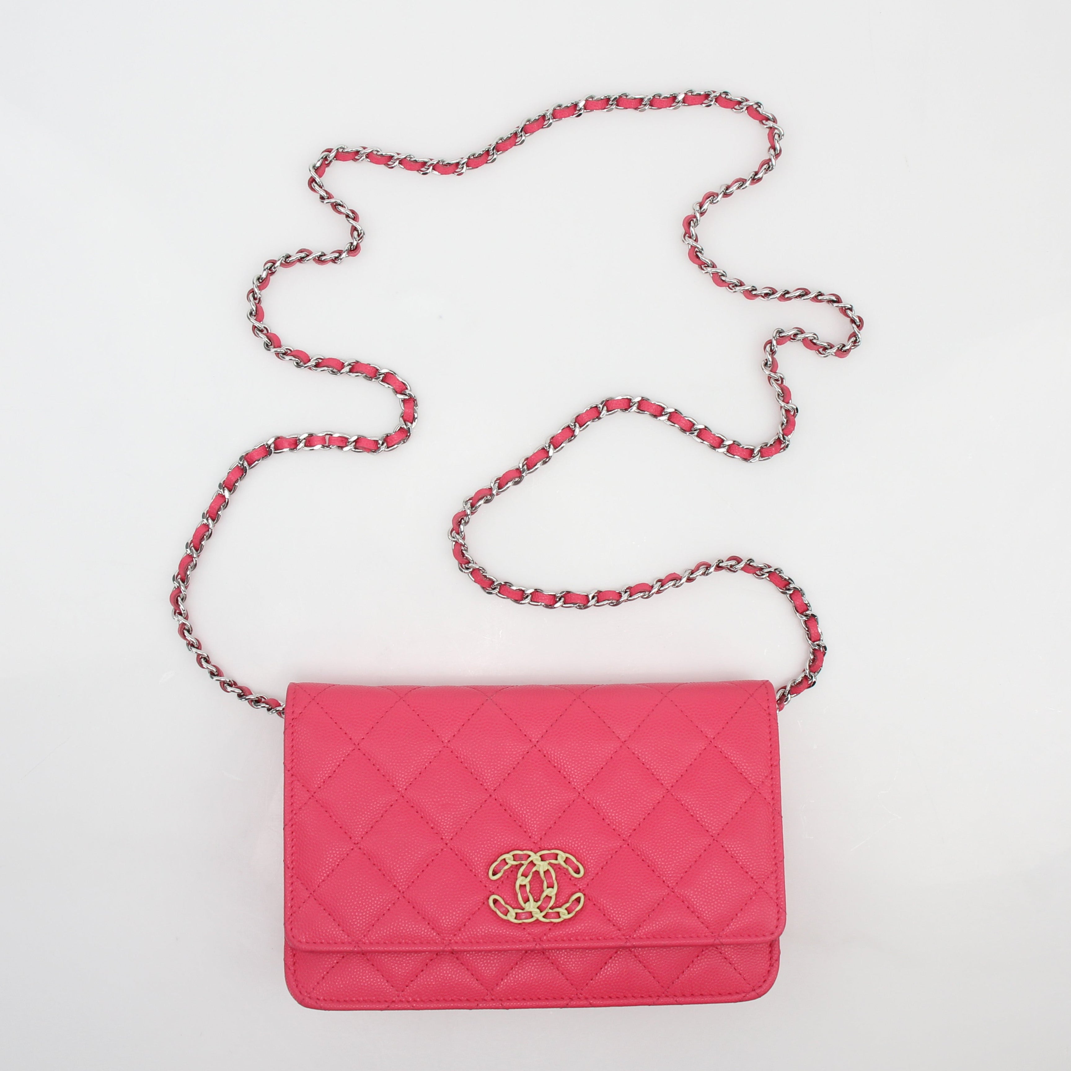 Chanel Pink Quilted Caviar Wallet on Chain Bag