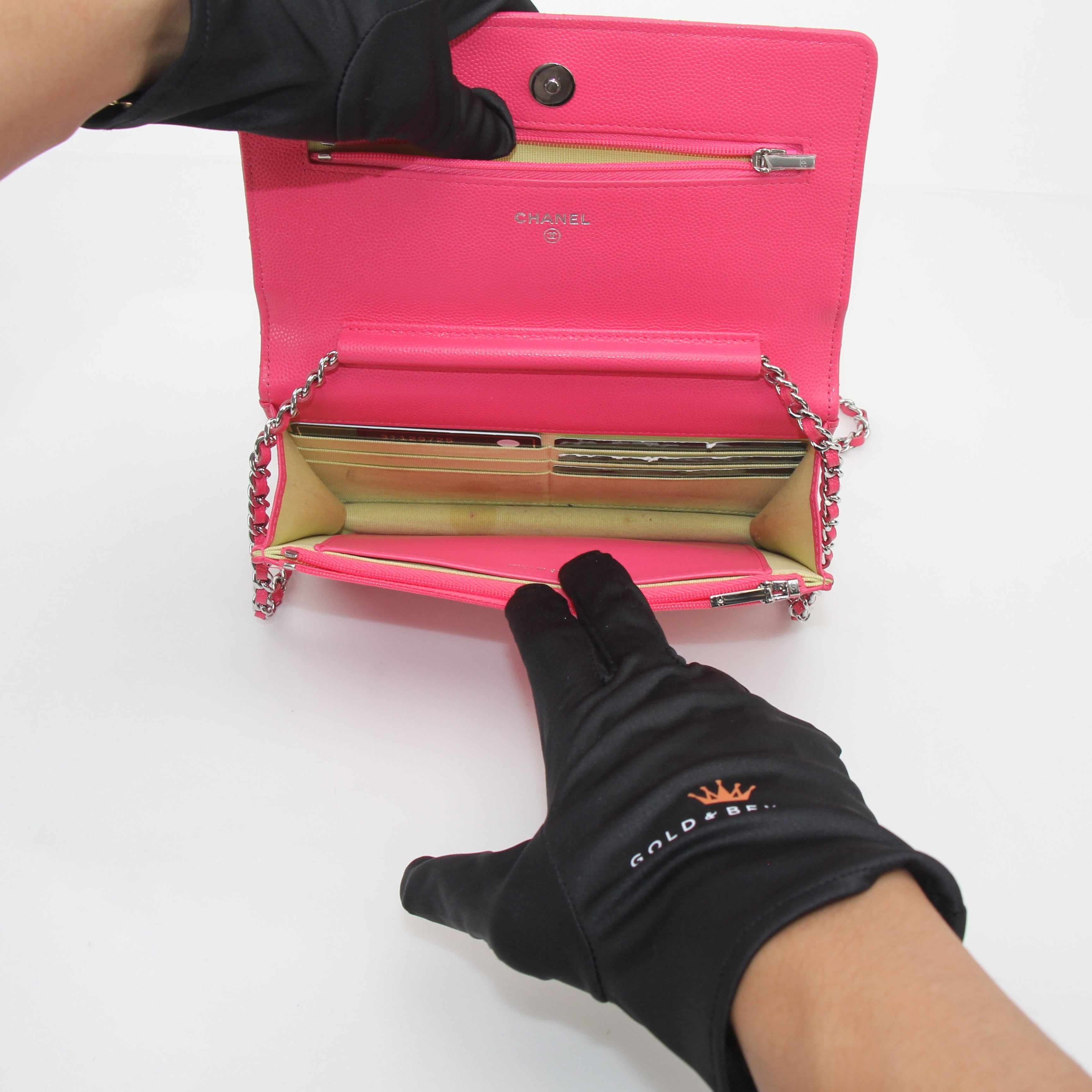 Chanel Pink Quilted Caviar Wallet on Chain Bag