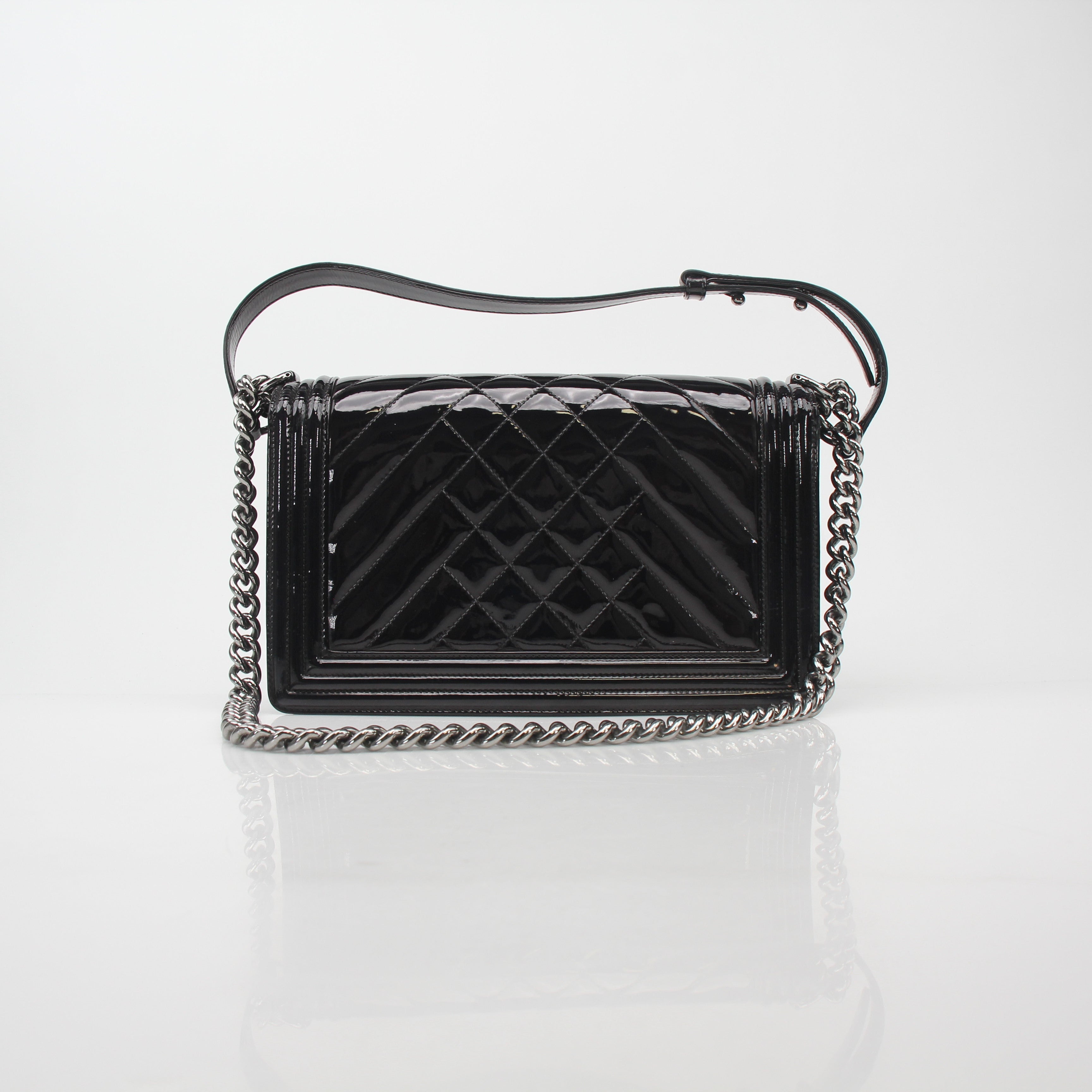 Chanel Black Patent Quilted Boy Flap Bag