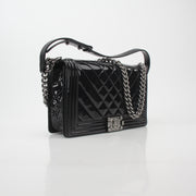 Chanel Black Patent Quilted Boy Flap Bag