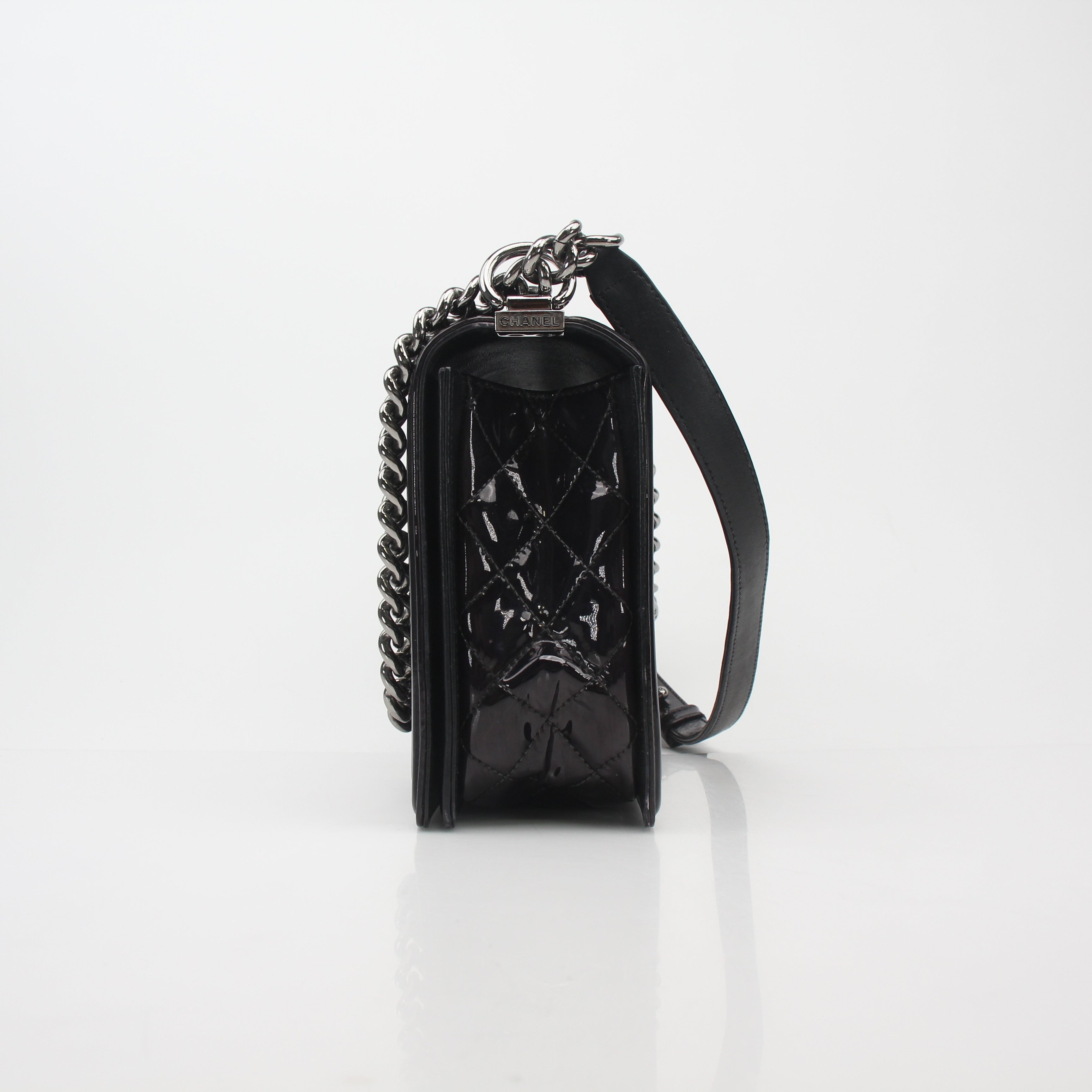 Chanel Black Patent Quilted Boy Flap Bag