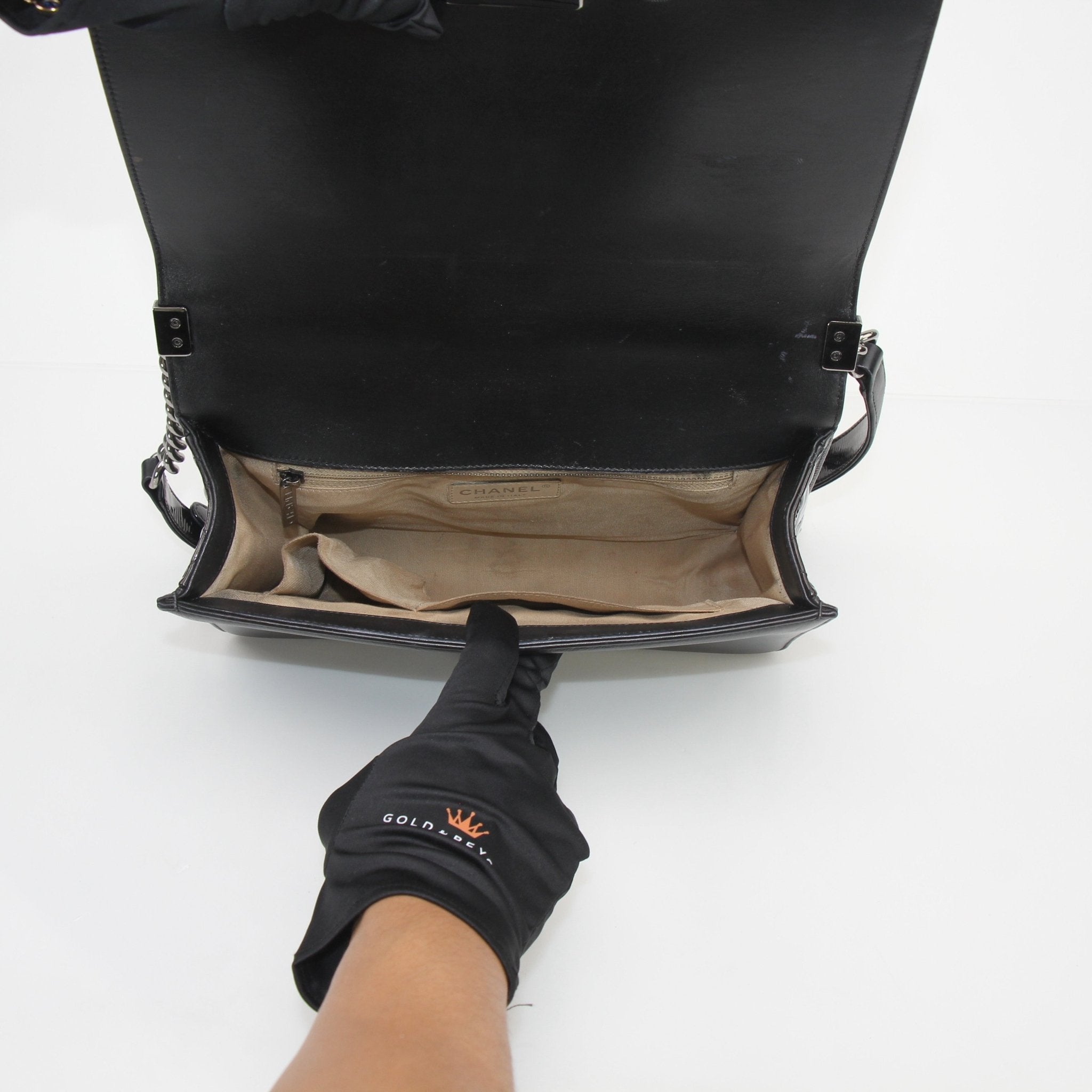 Chanel Black Patent Quilted Boy Flap Bag
