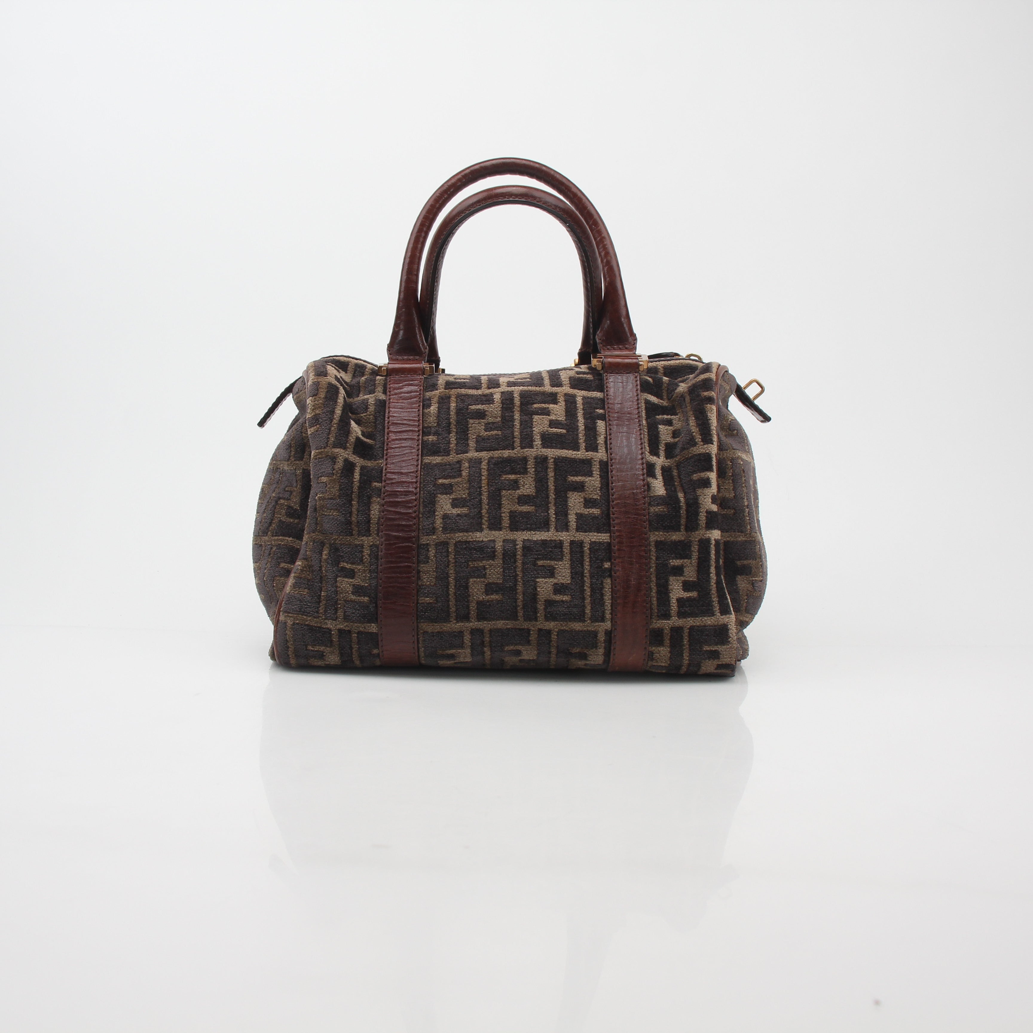 Fendi Brown Zucca Velour Boston Bag