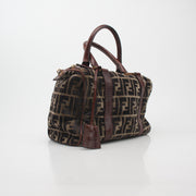 Fendi Brown Zucca Velour Boston Bag
