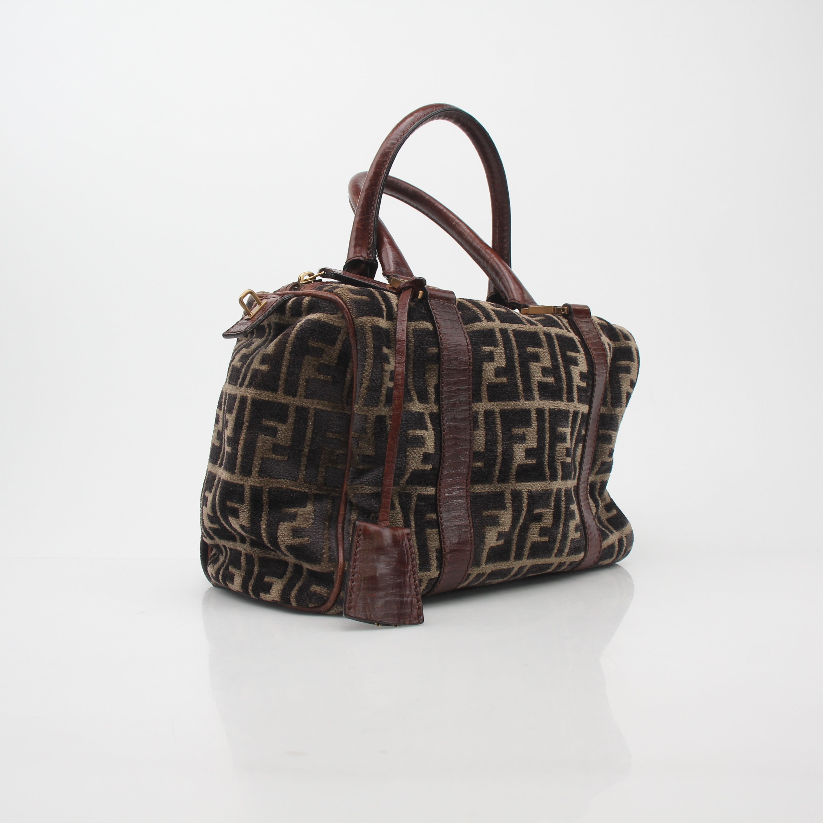 Fendi Brown Zucca Velour Boston Bag