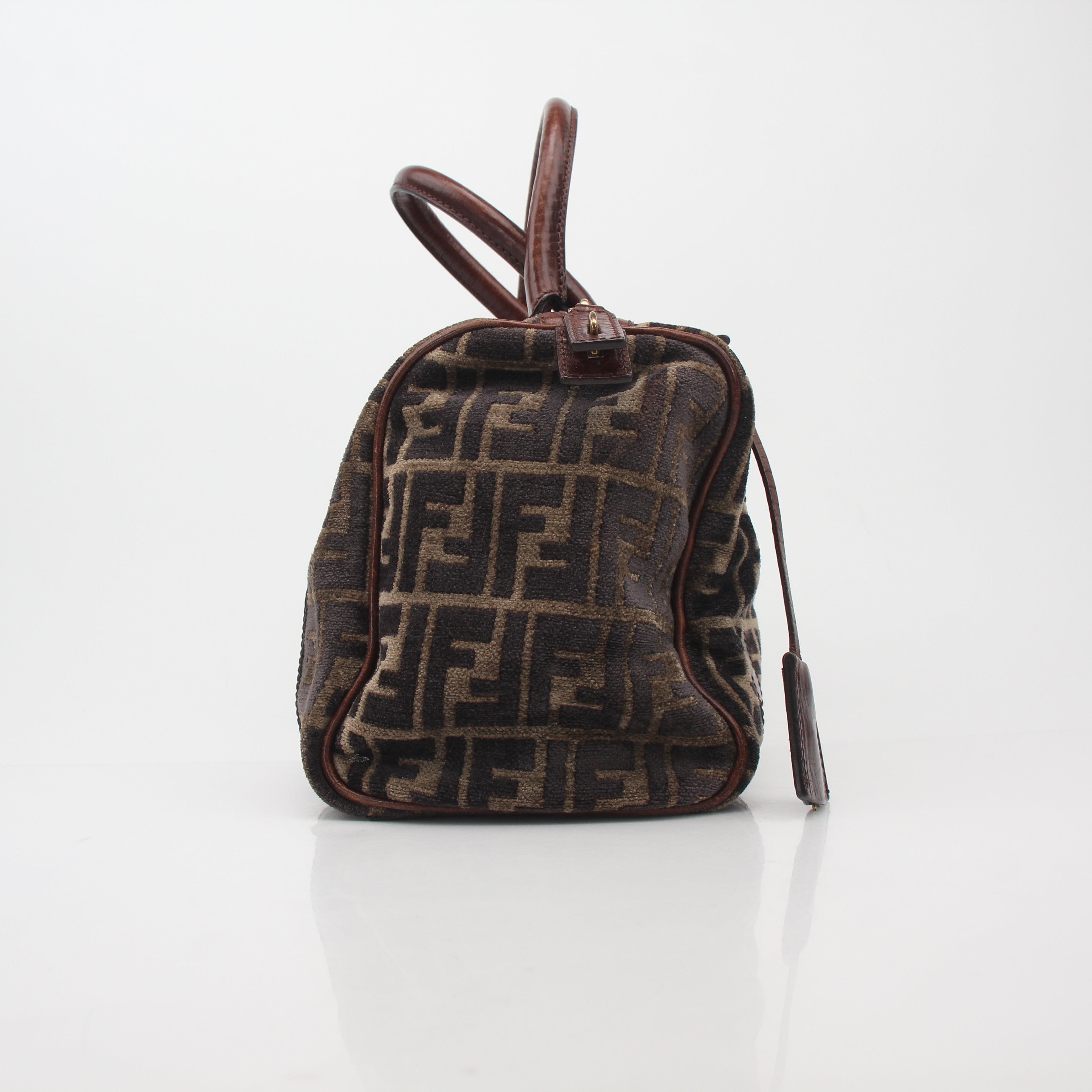 Fendi Brown Zucca Velour Boston Bag