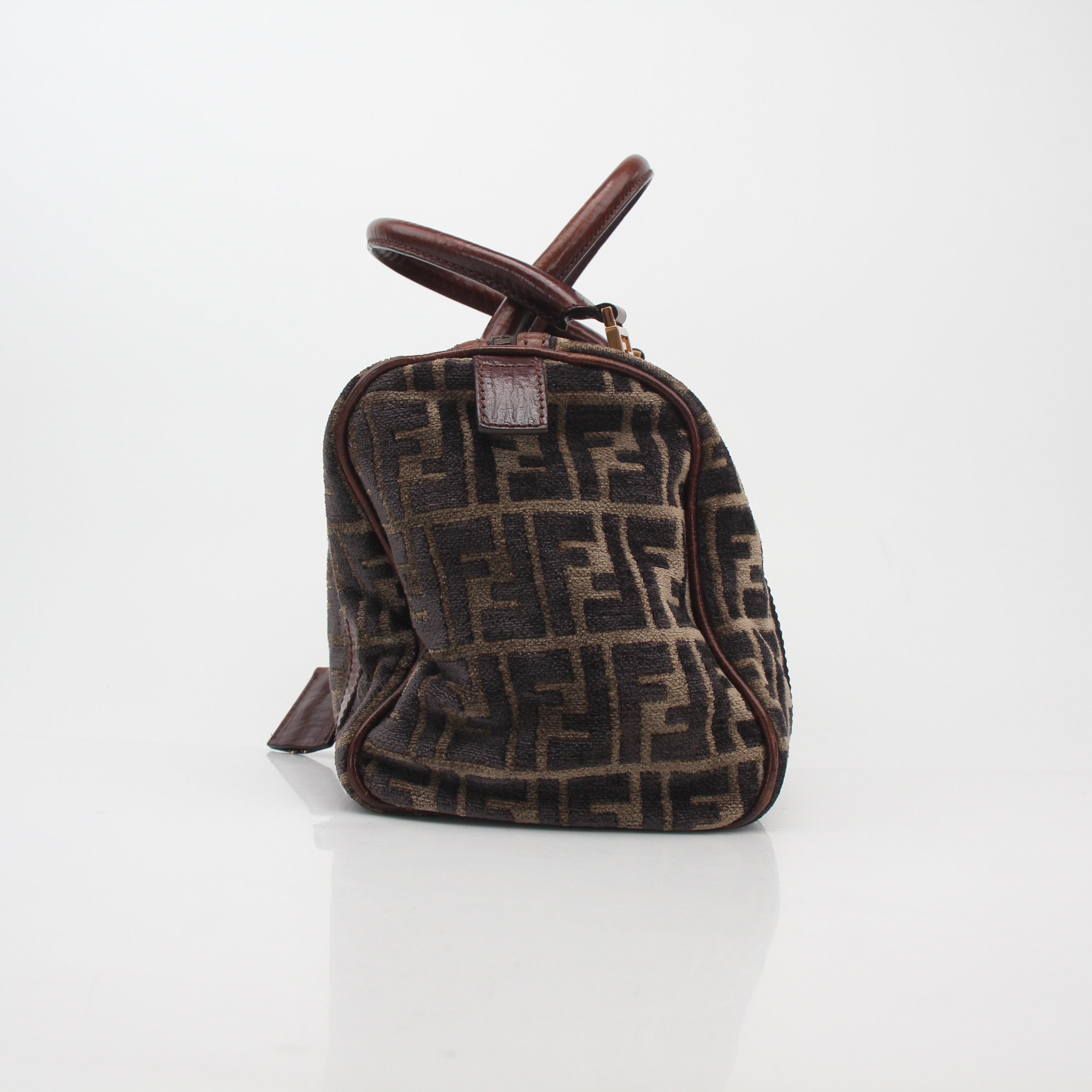 Fendi Brown Zucca Velour Boston Bag