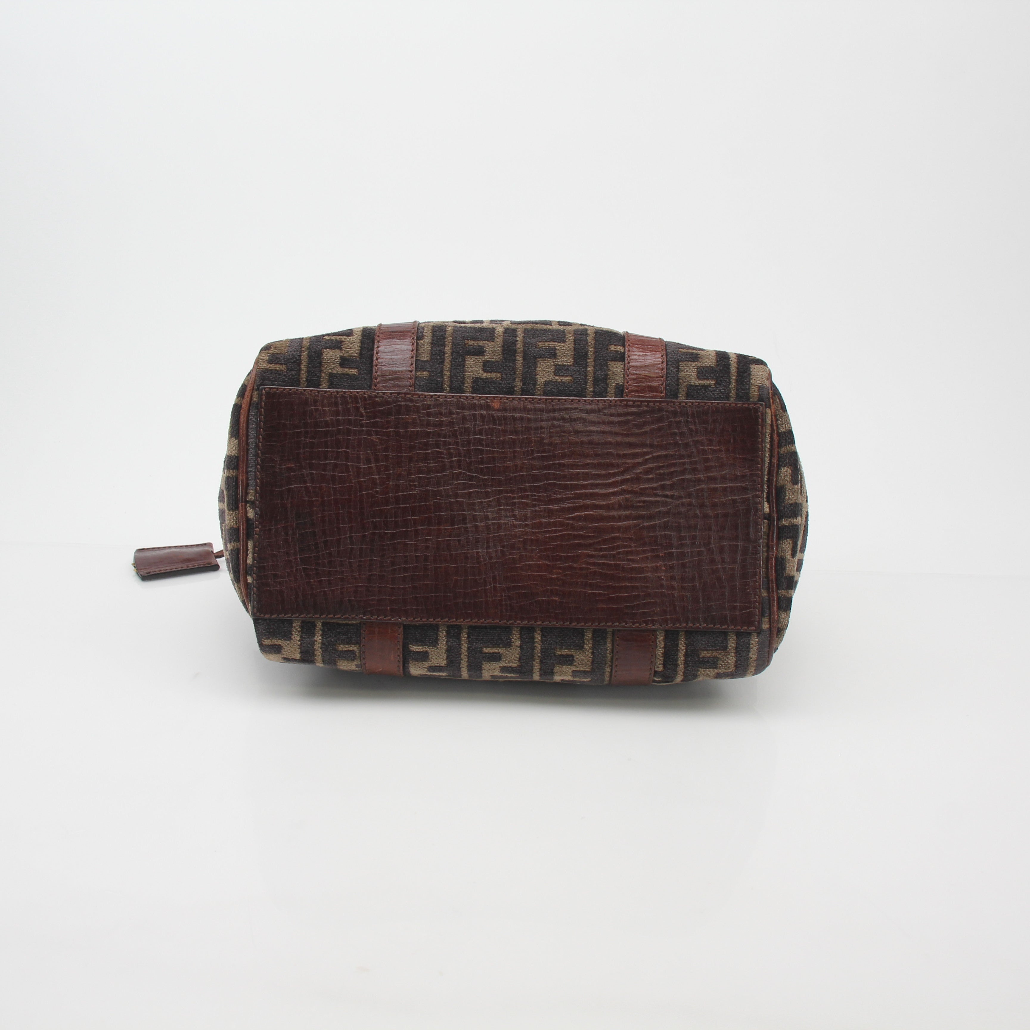 Fendi Brown Zucca Velour Boston Bag