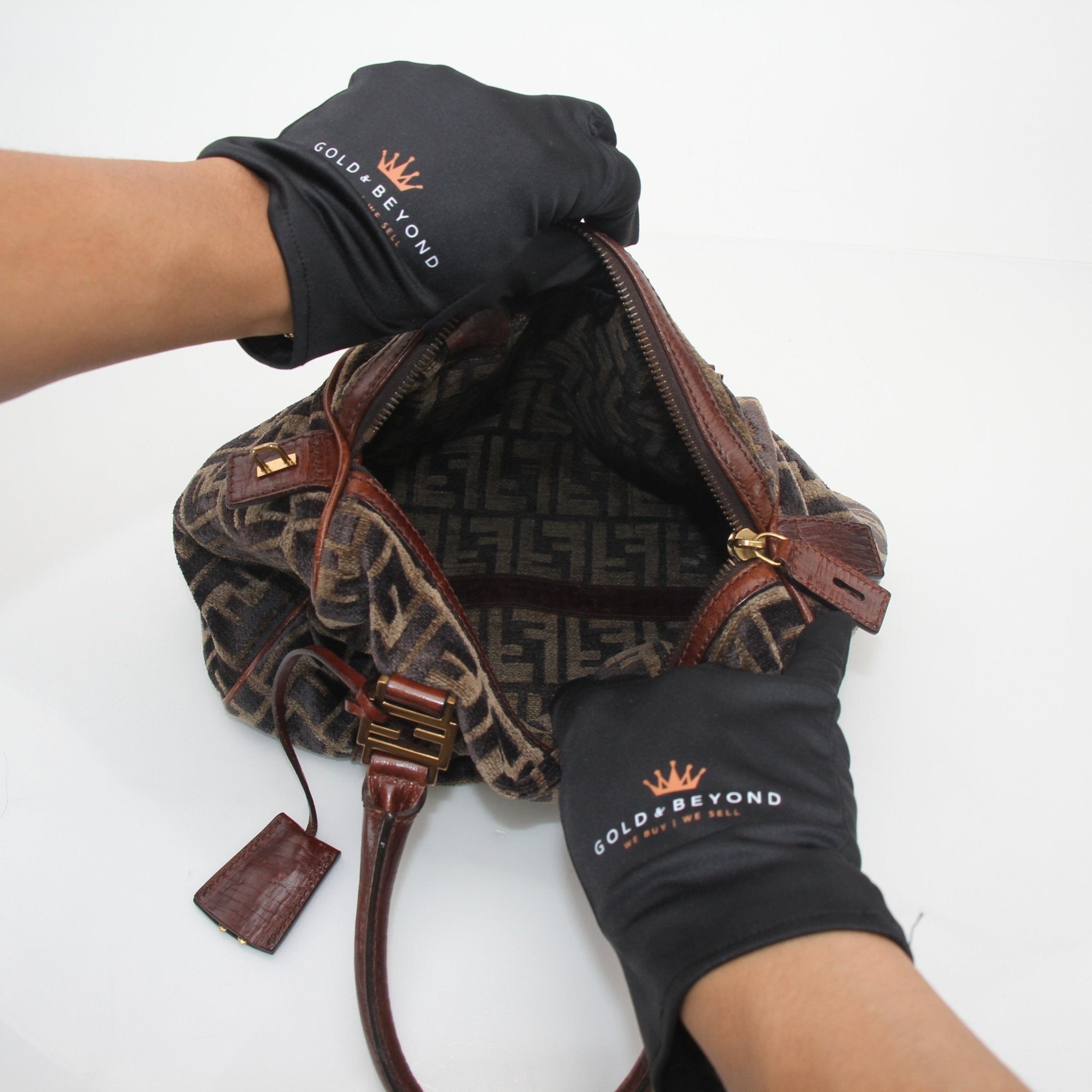 Fendi Brown Zucca Velour Boston Bag