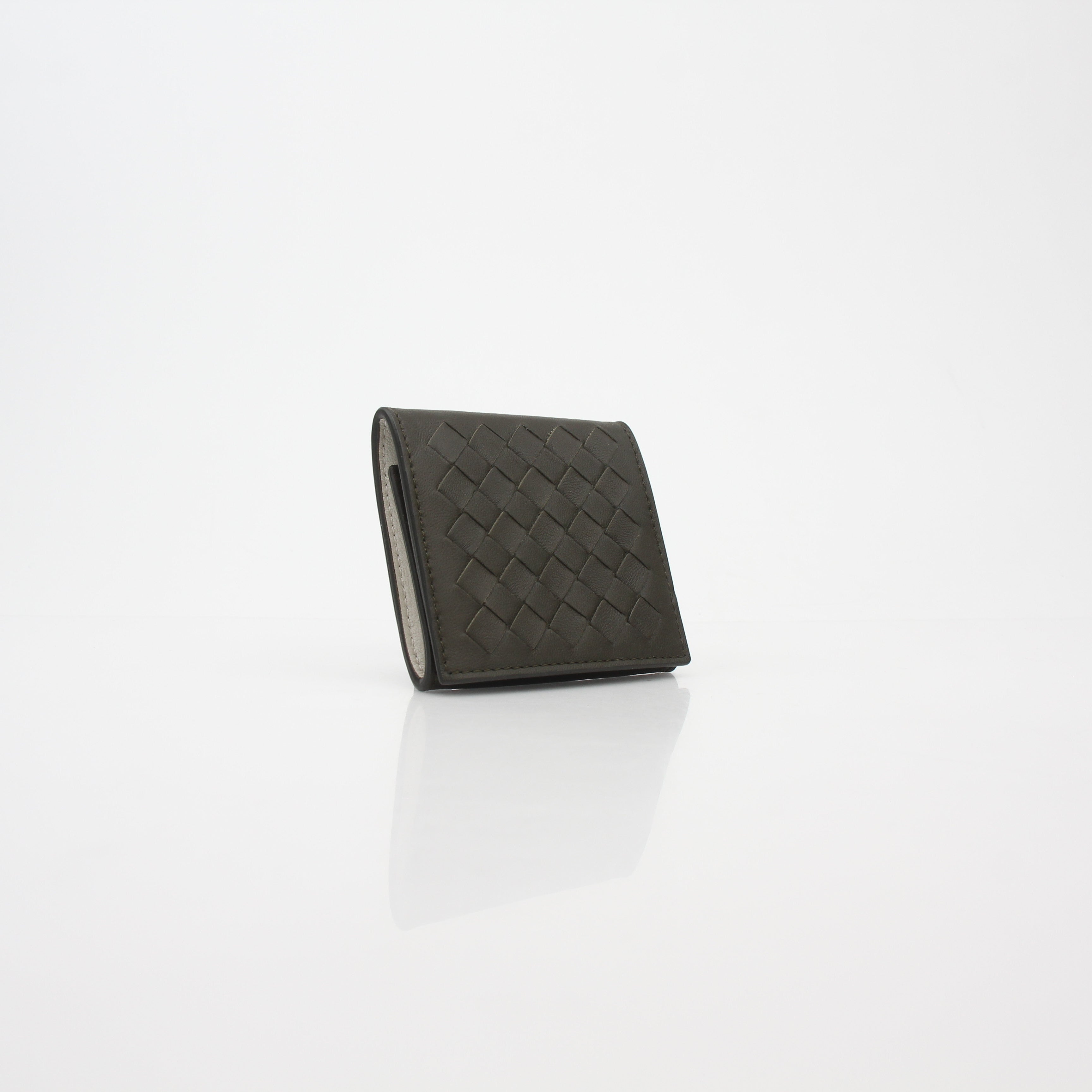 Bottega Veneta Dark Green Intrecciato Trifold Coin Purse