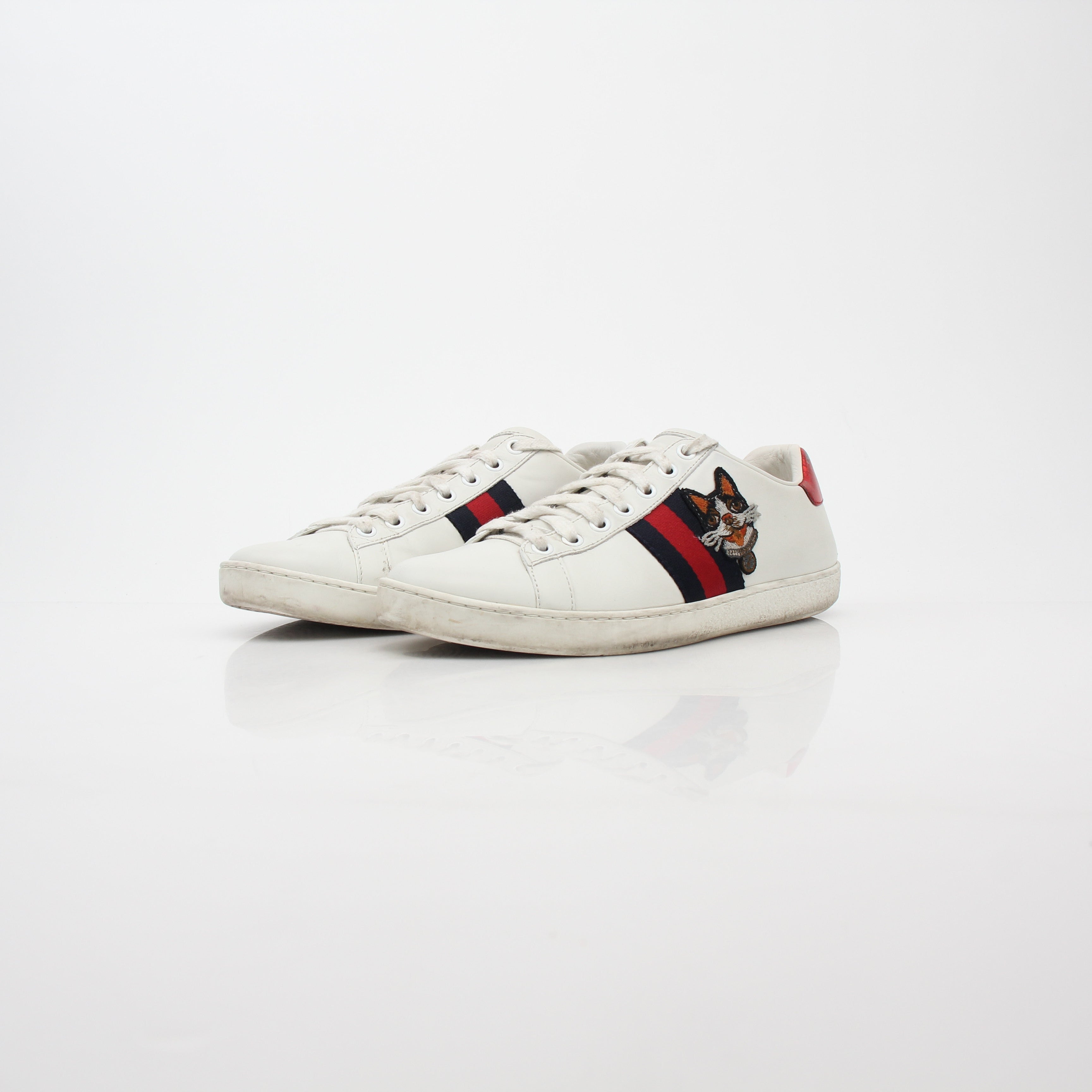 Gucci White Ace Embroidered Leather Sneakers