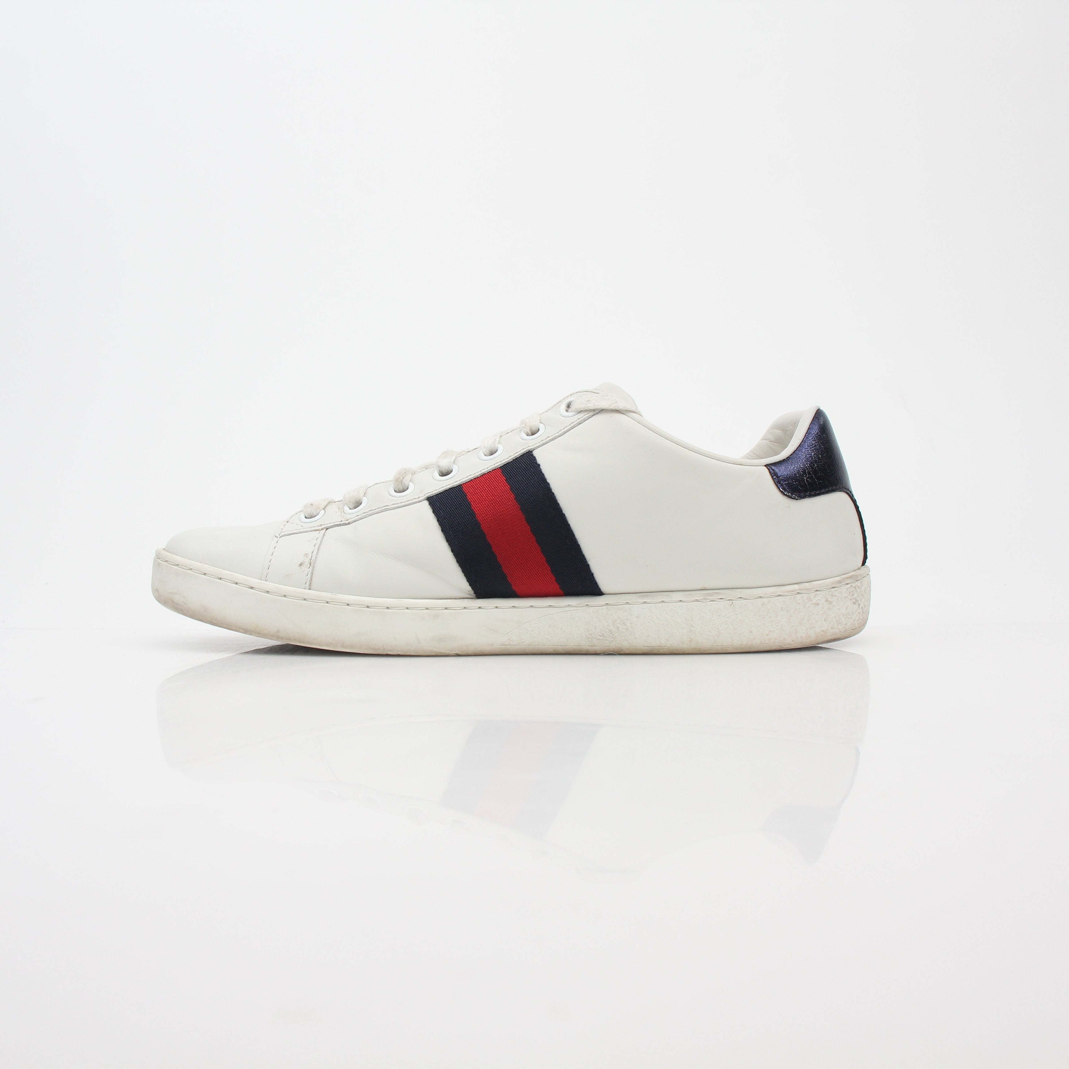 Gucci White Ace Embroidered Leather Sneakers