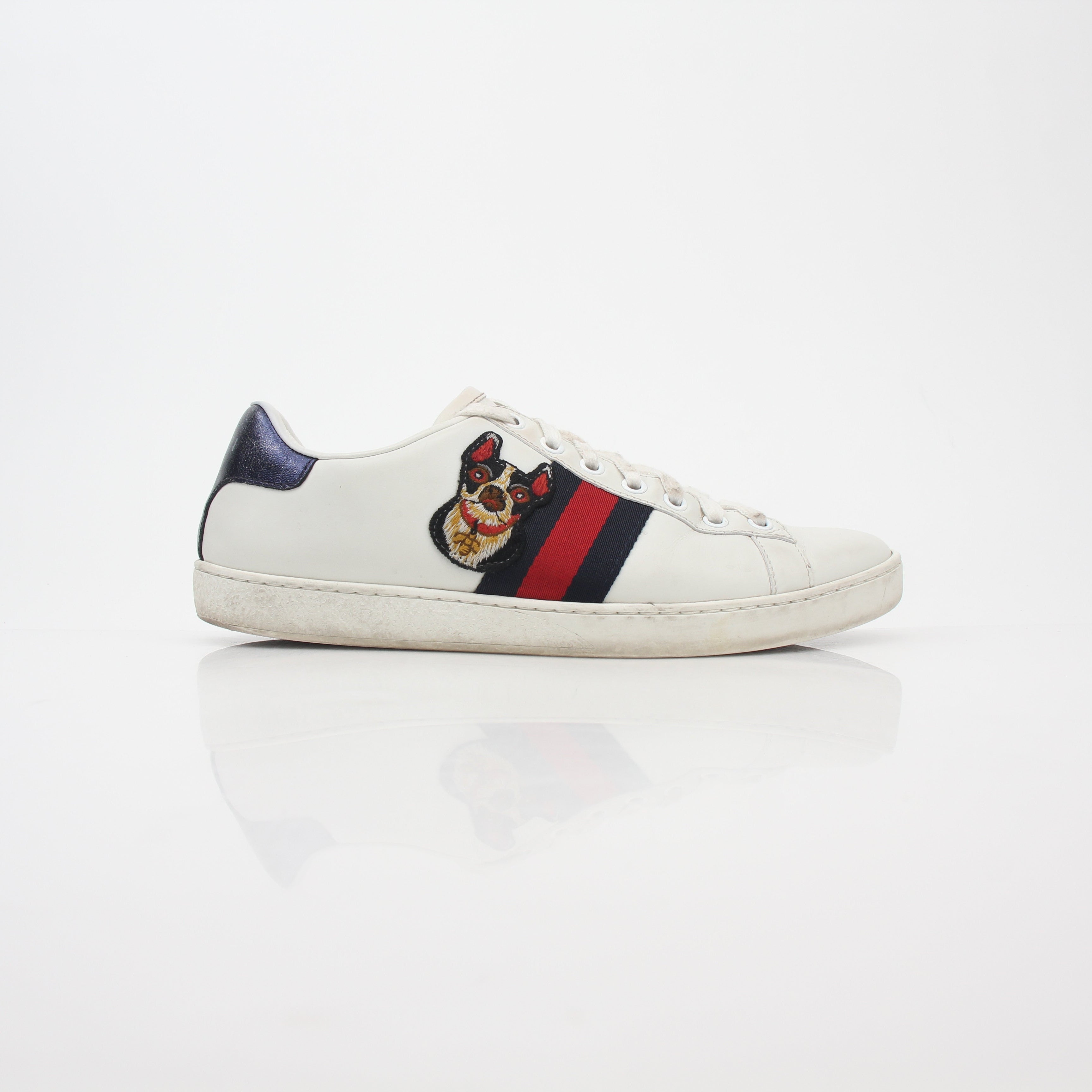 Gucci White Ace Embroidered Leather Sneakers