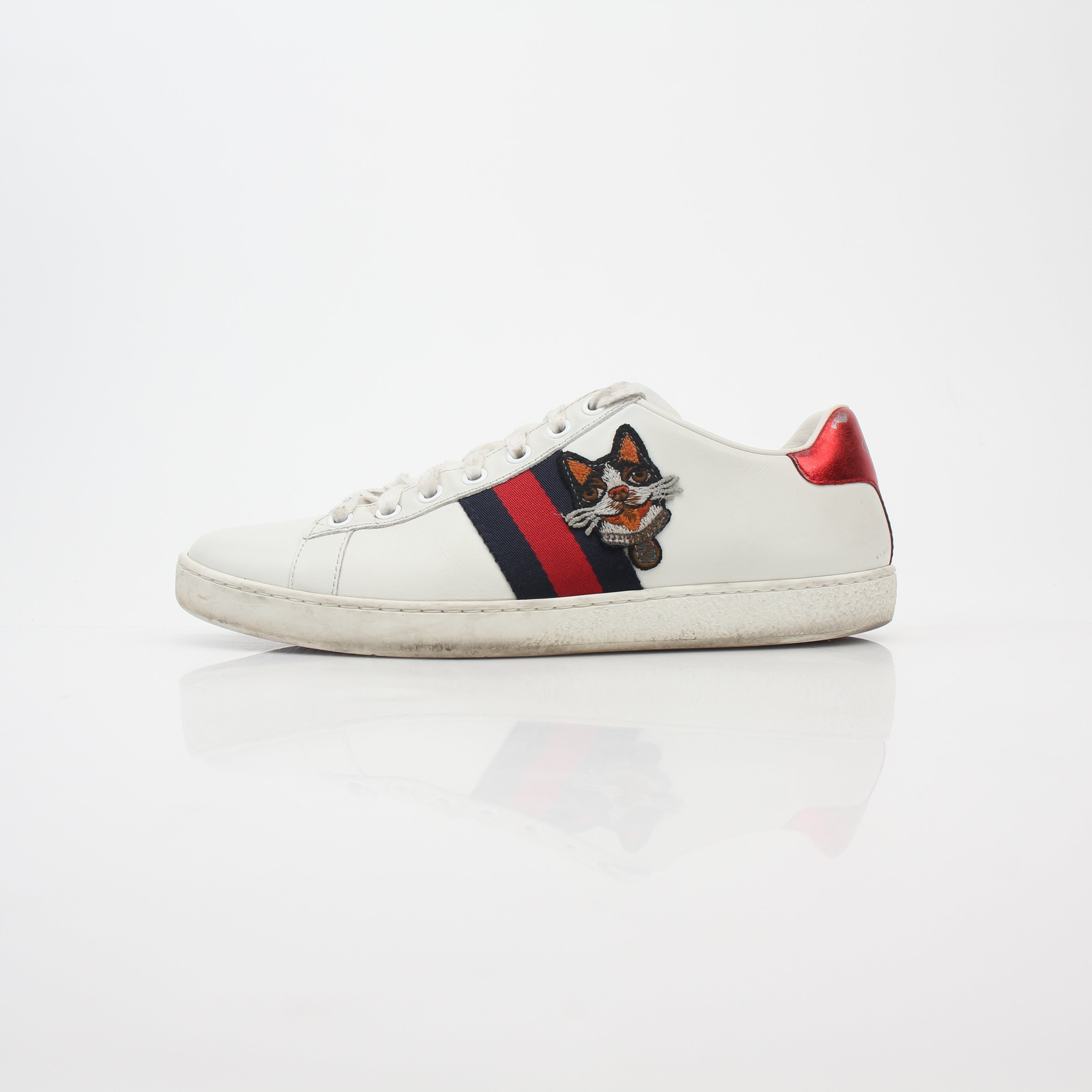 Gucci White Ace Embroidered Leather Sneakers