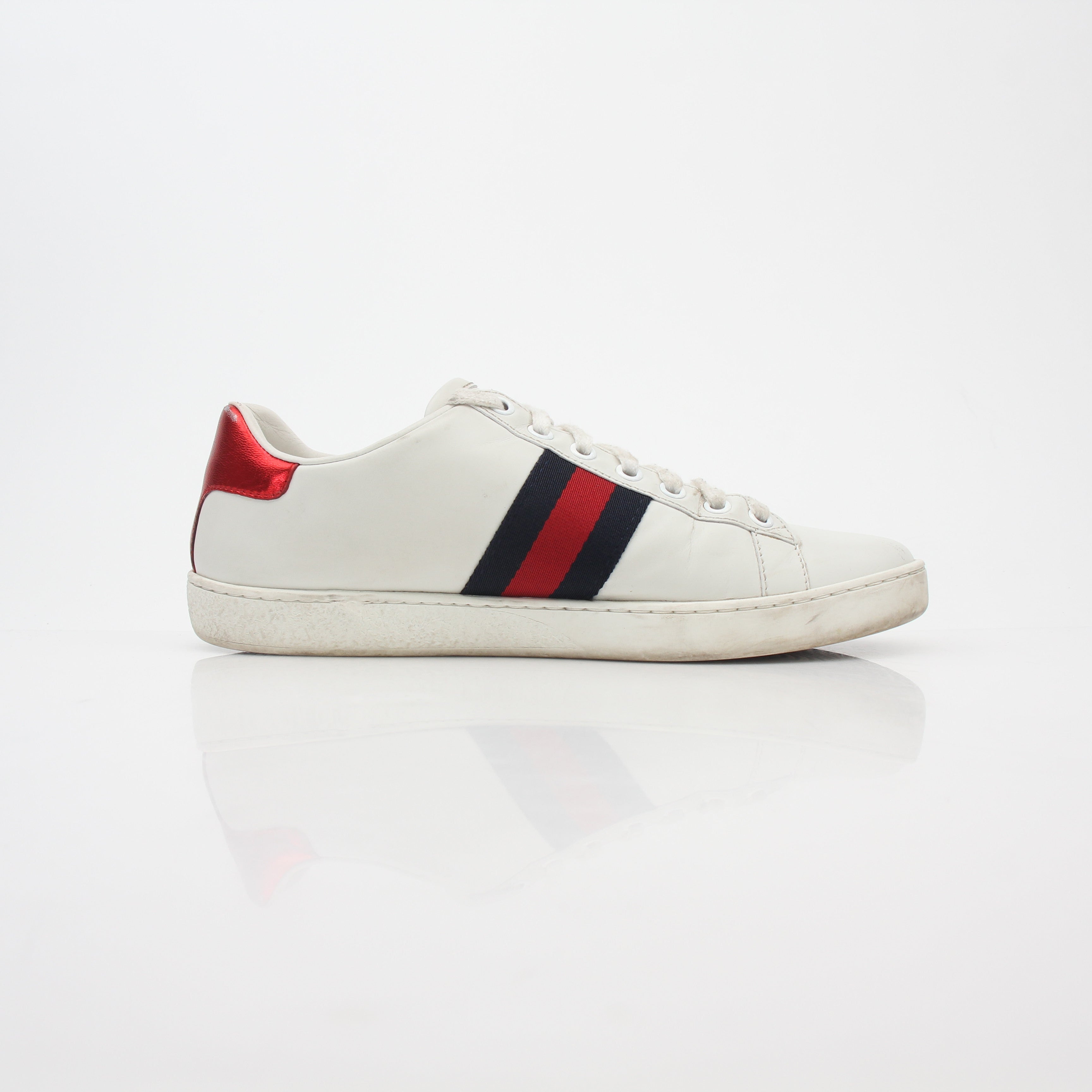 Gucci White Ace Embroidered Leather Sneakers