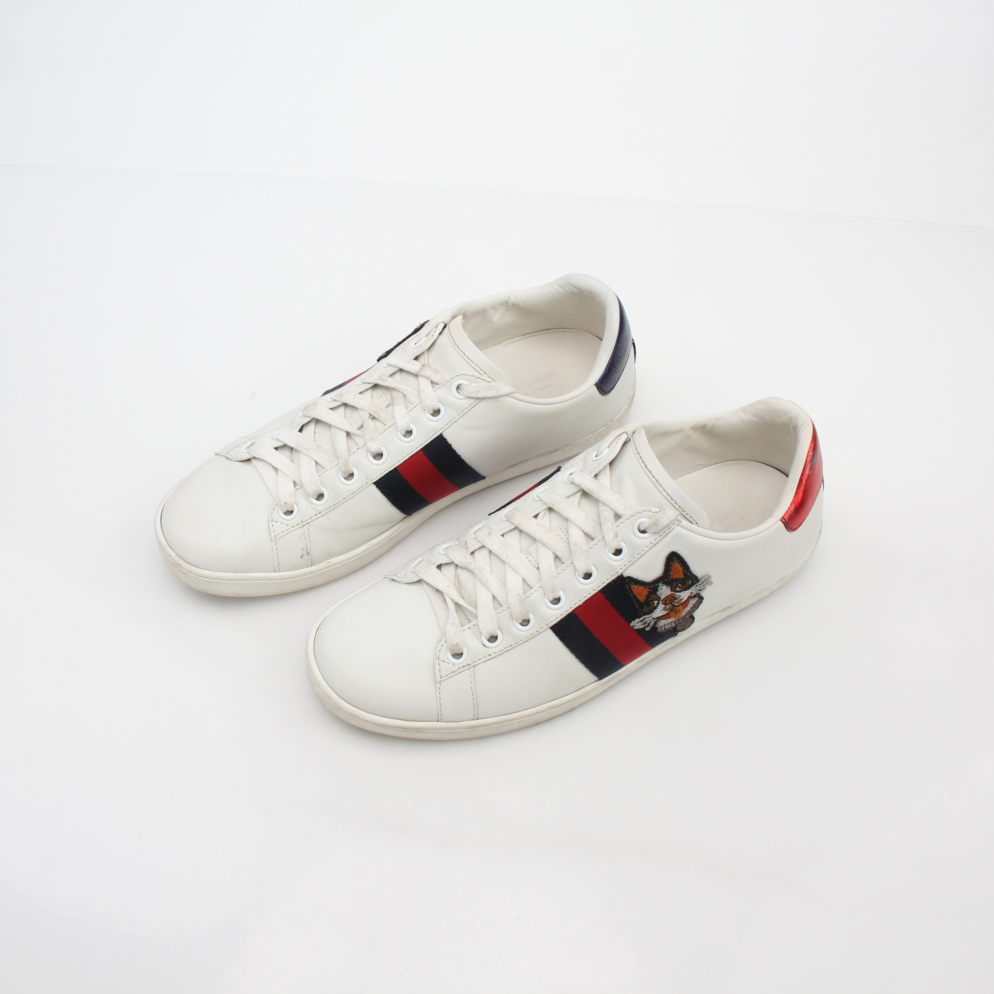 Gucci White Ace Embroidered Leather Sneakers