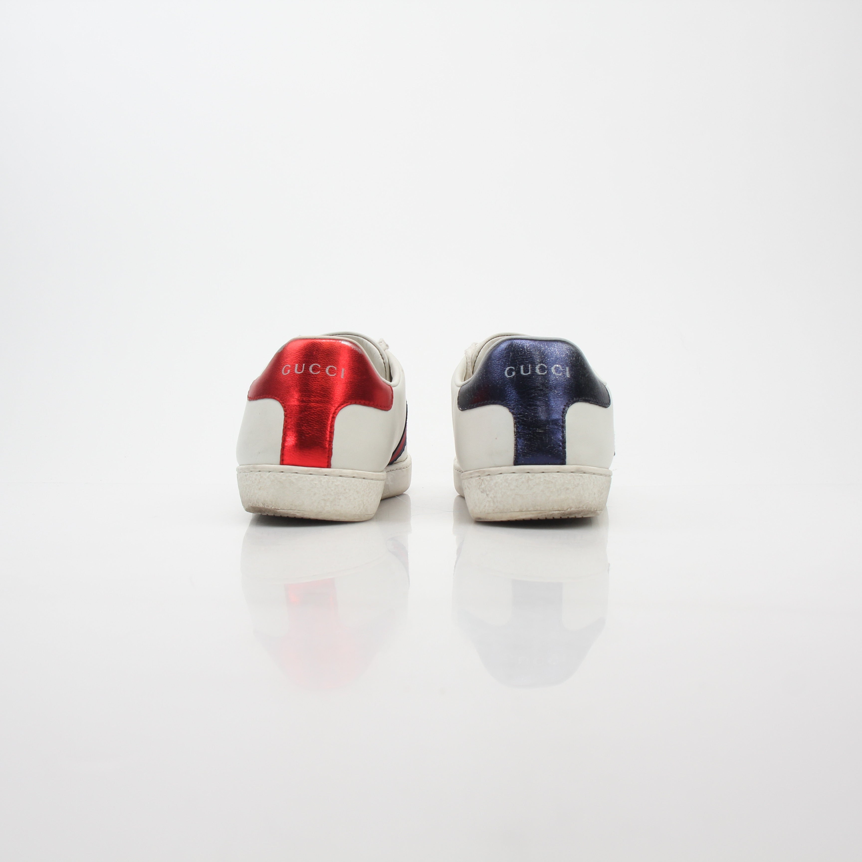 Gucci White Ace Embroidered Leather Sneakers