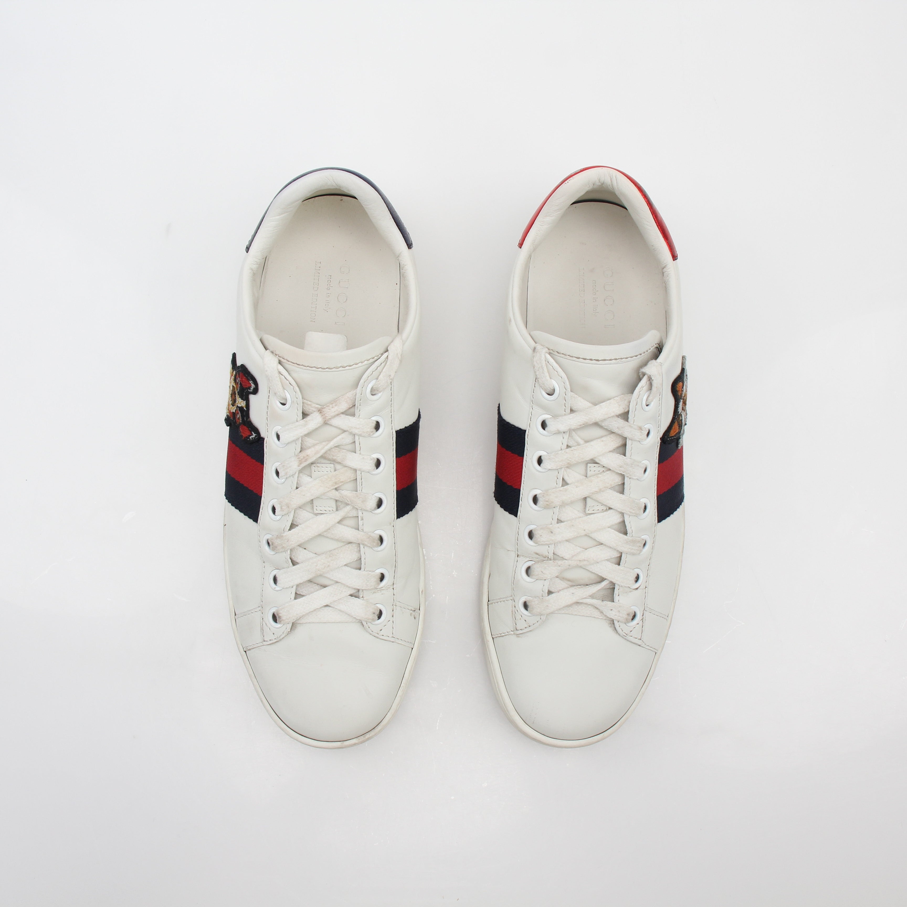Gucci White Ace Embroidered Leather Sneakers