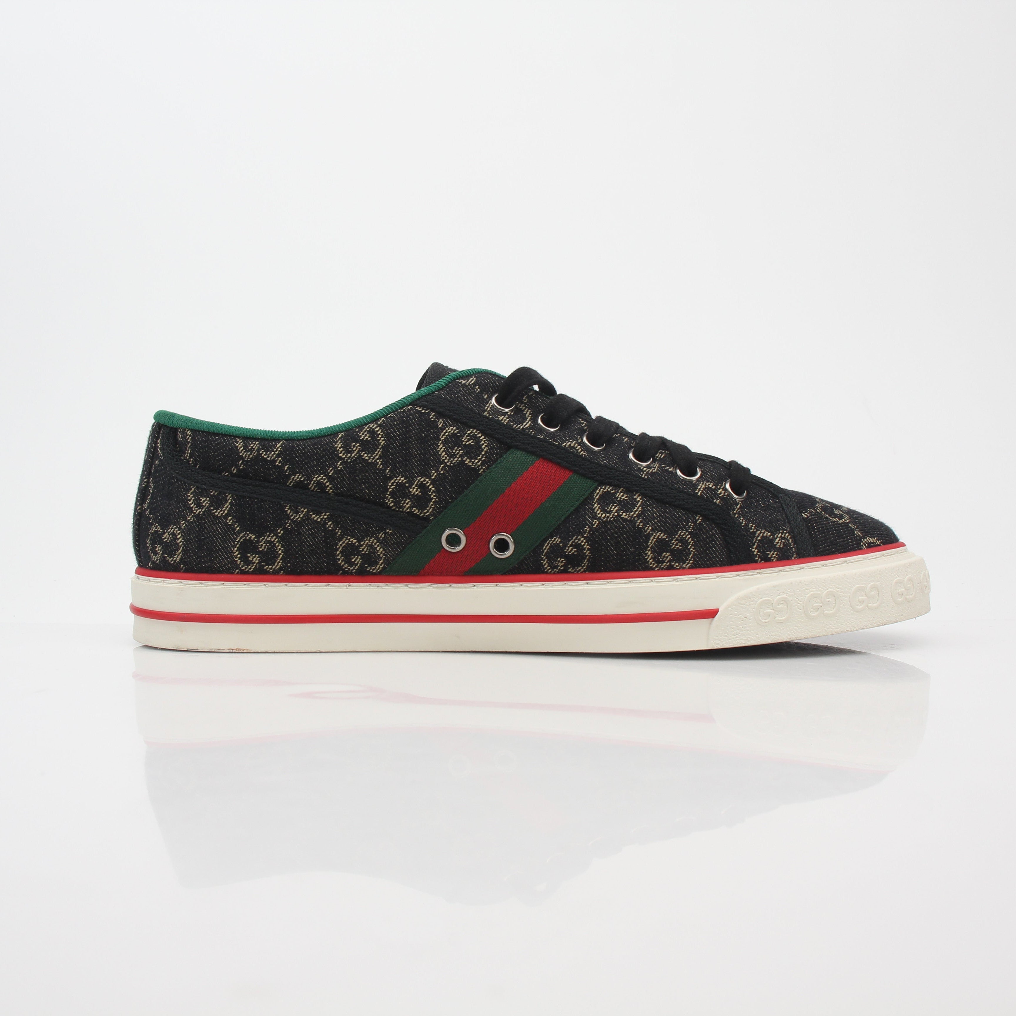 Gucci Black GG Denim Tennis 1977 Low-Top Sneakers