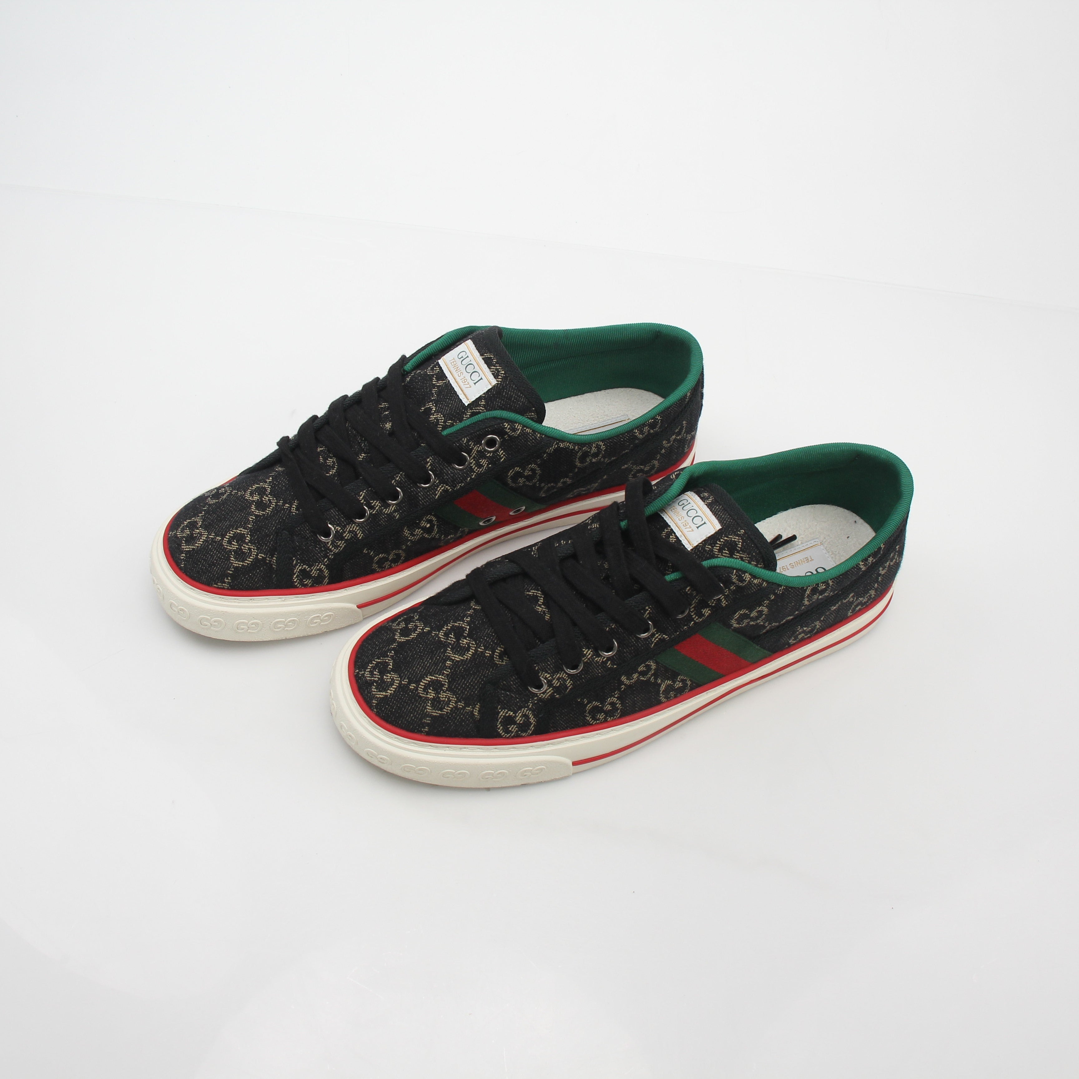 Gucci Black GG Denim Tennis 1977 Low-Top Sneakers