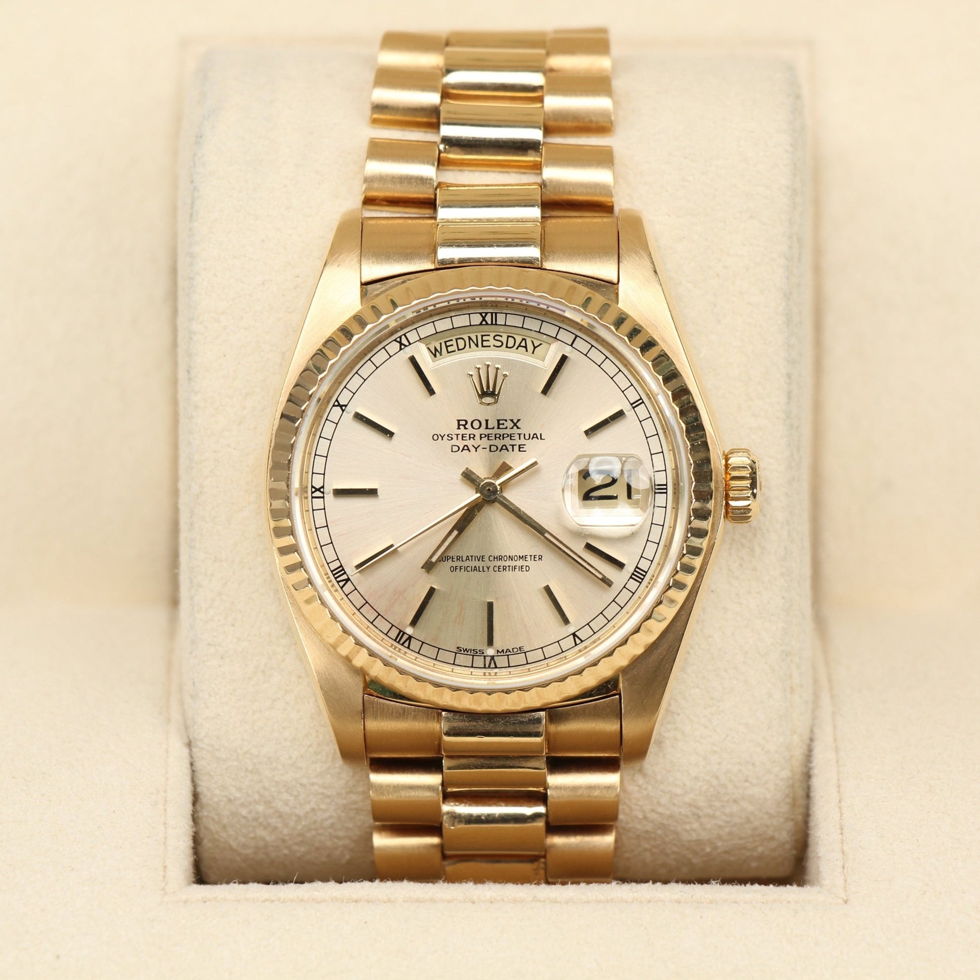 Gold and Beyond Rolex Day-Date 36 gold watch with a classic design and elegant gold finish.