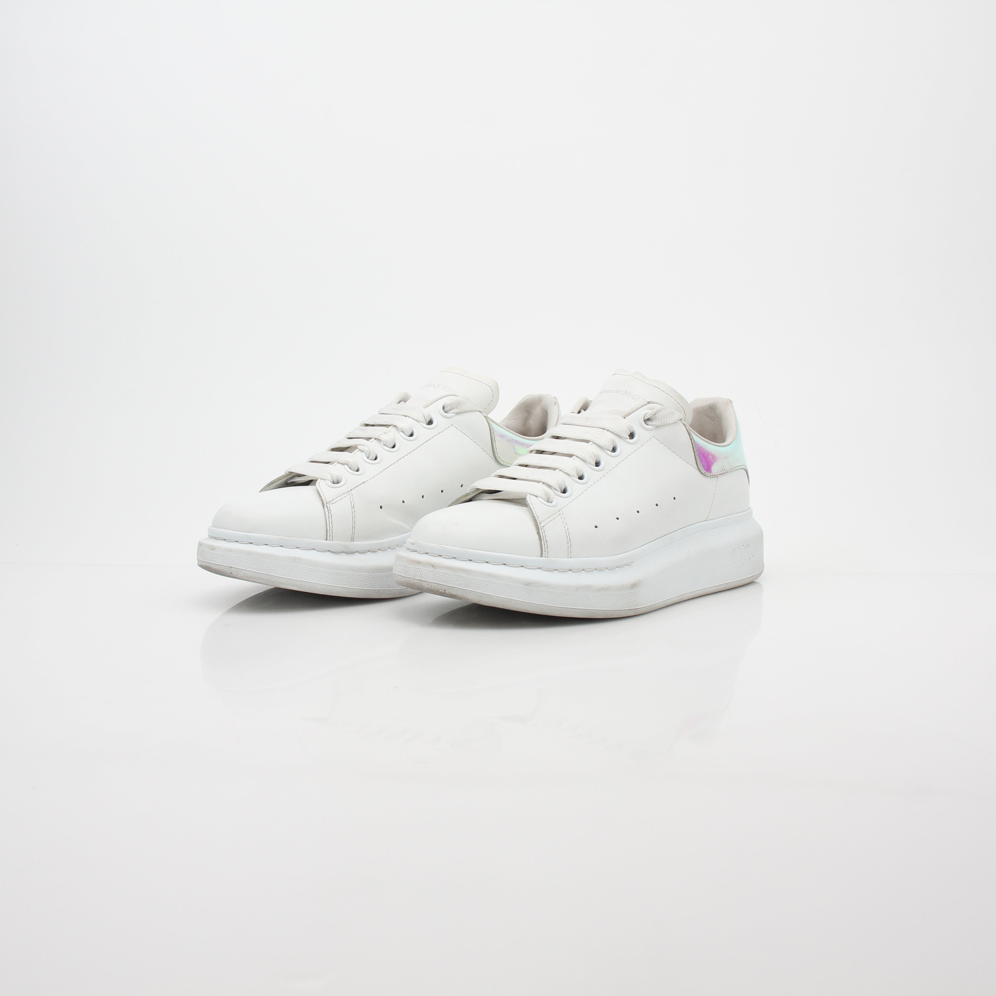 Alexander McQueen White Oversized Iridescent Heel Sneakers