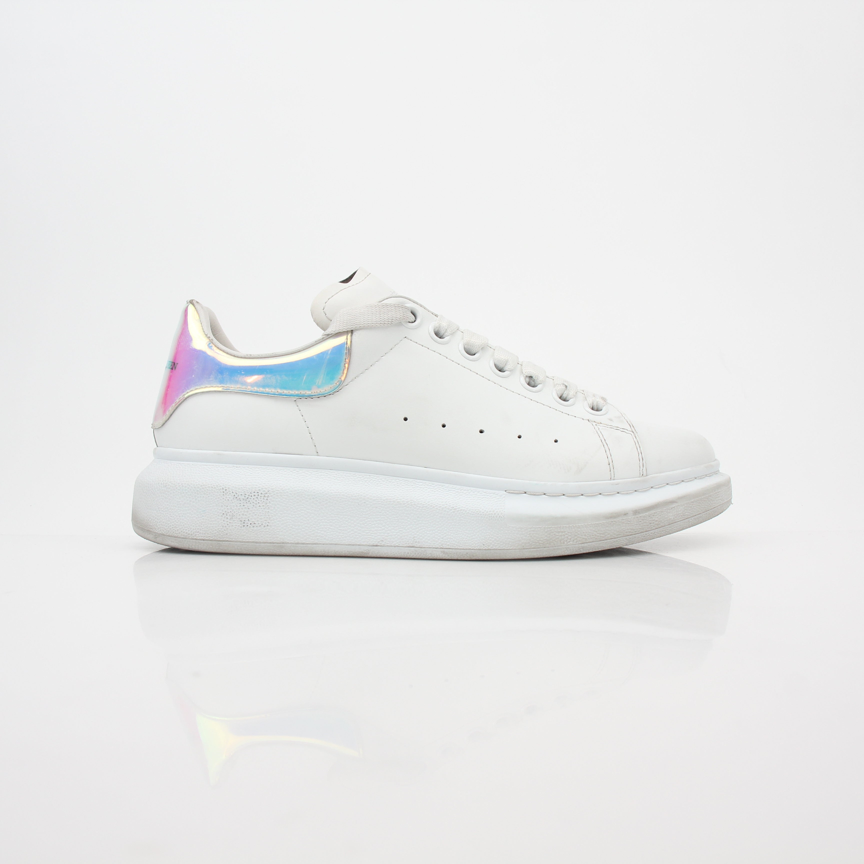 Alexander McQueen White Oversized Iridescent Heel Sneakers
