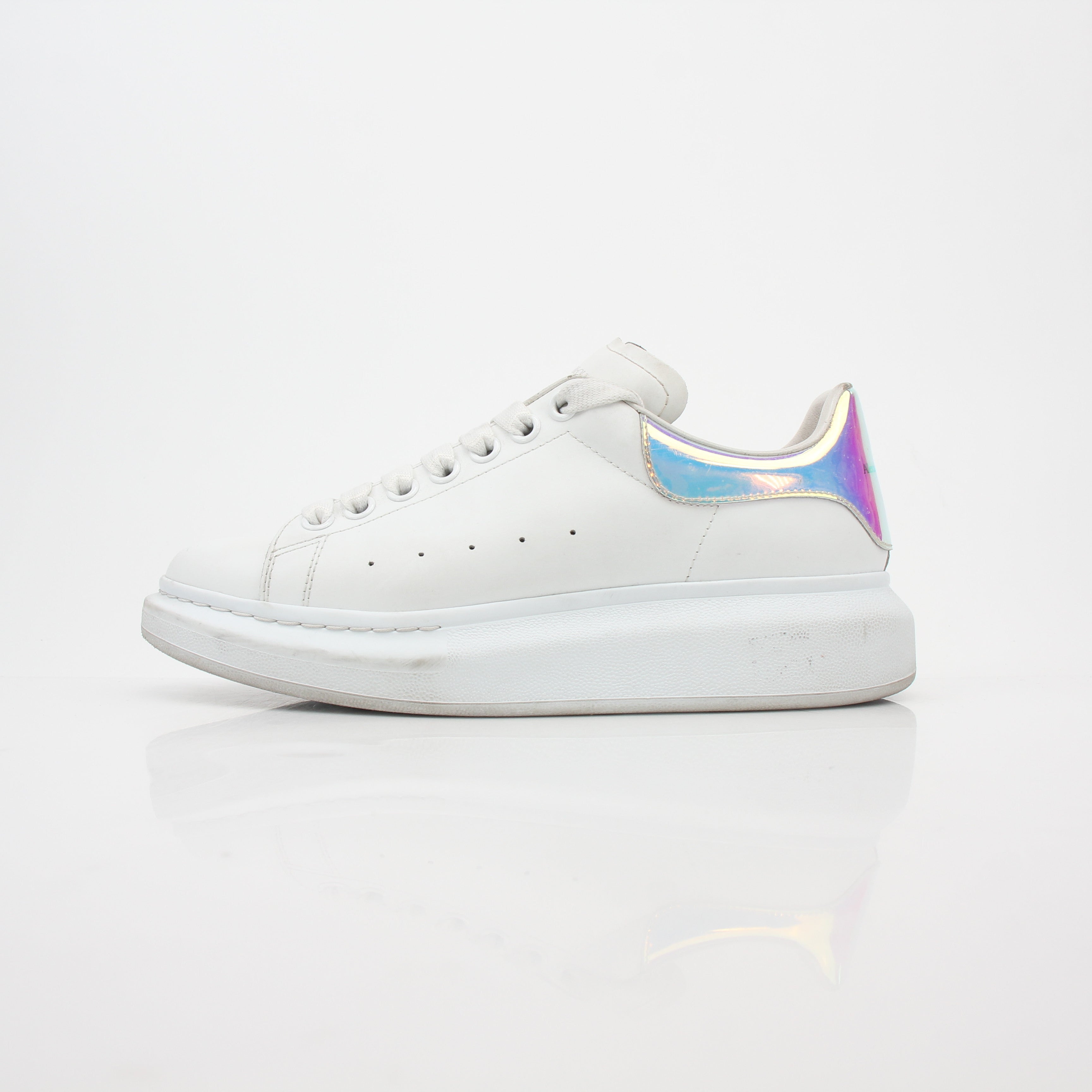 Alexander McQueen White Oversized Iridescent Heel Sneakers