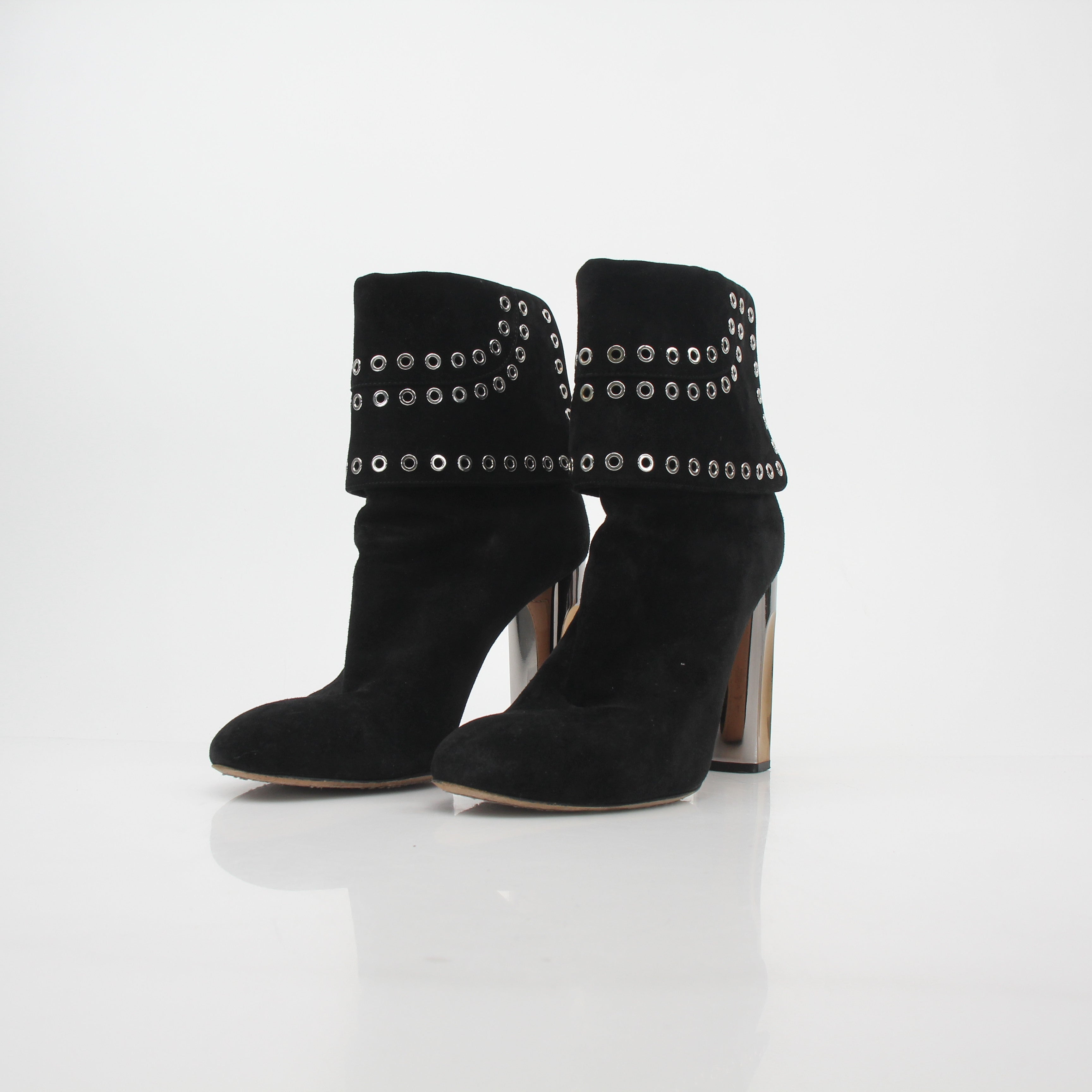 Alexander McQueen Black Grommet Fold-Over Ankle Boots