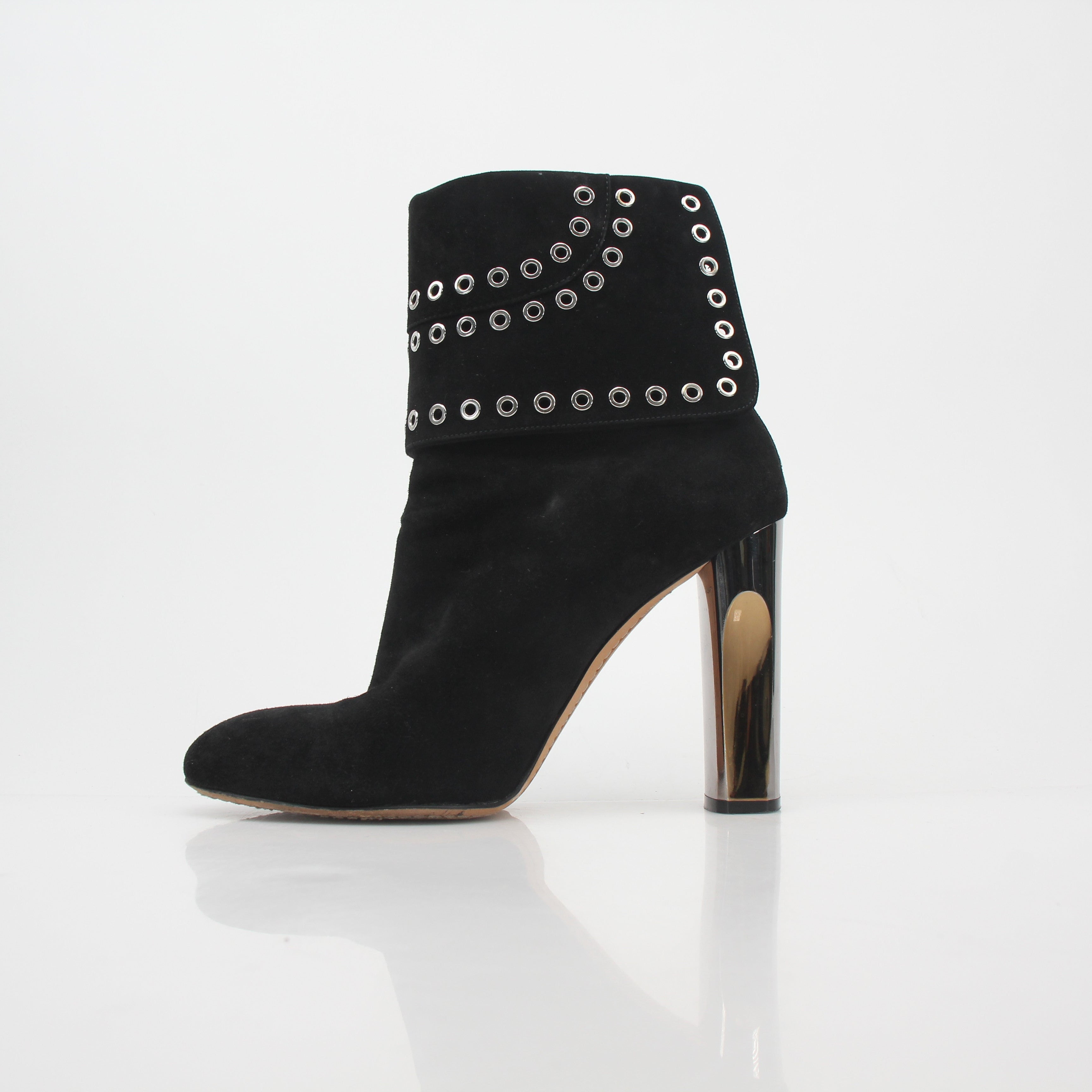 Alexander McQueen Black Grommet Fold-Over Ankle Boots