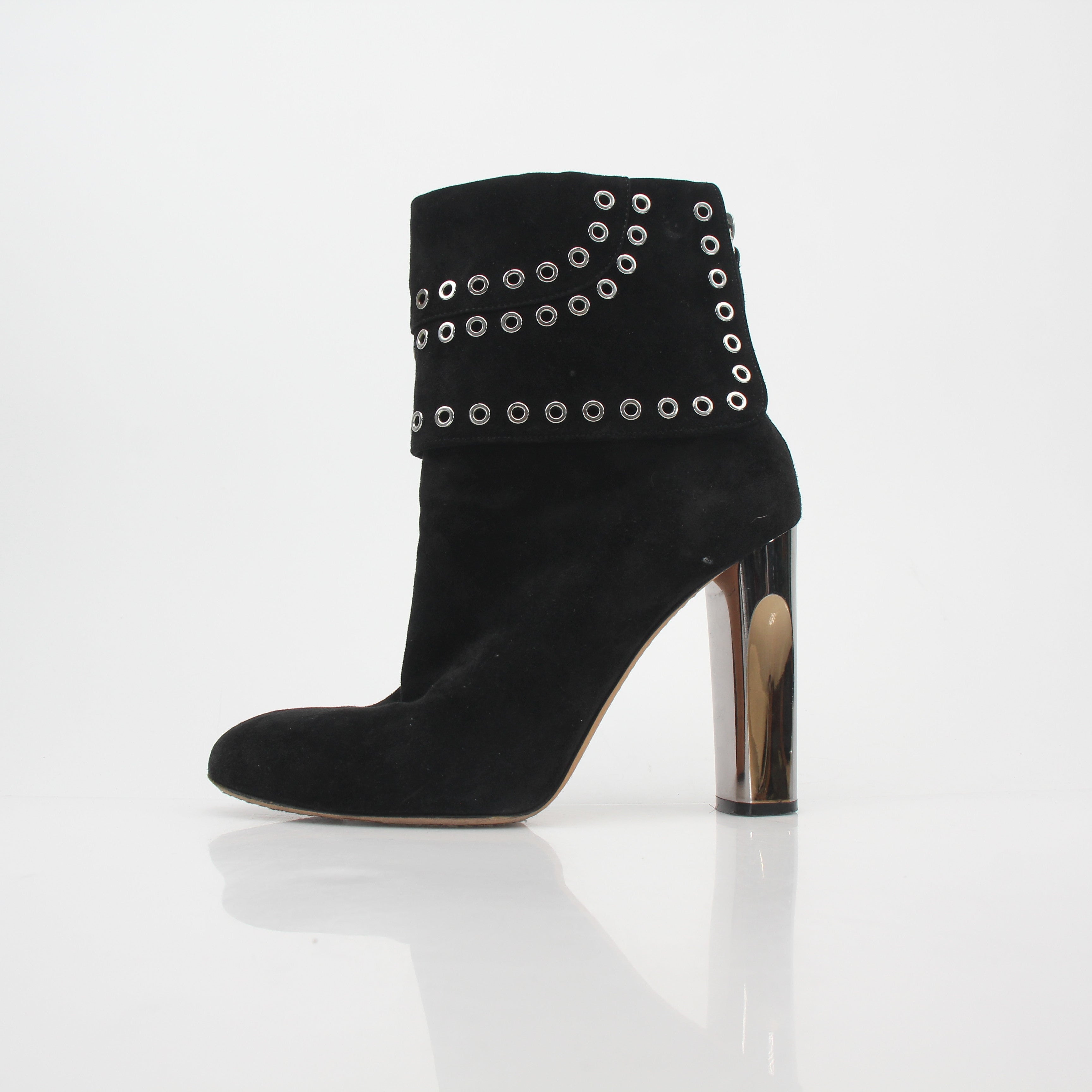Alexander McQueen Black Grommet Fold-Over Ankle Boots