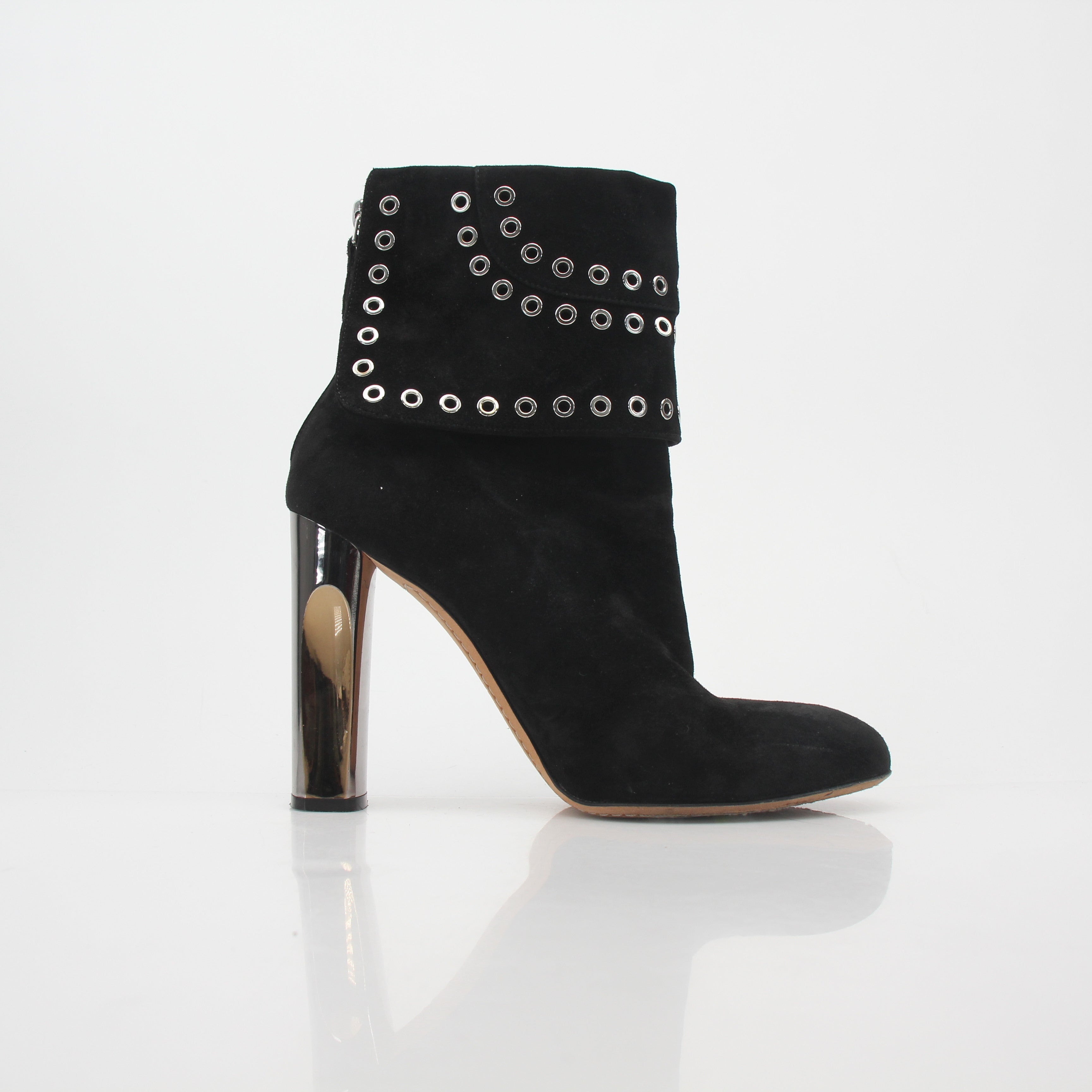 Alexander McQueen Black Grommet Fold-Over Ankle Boots